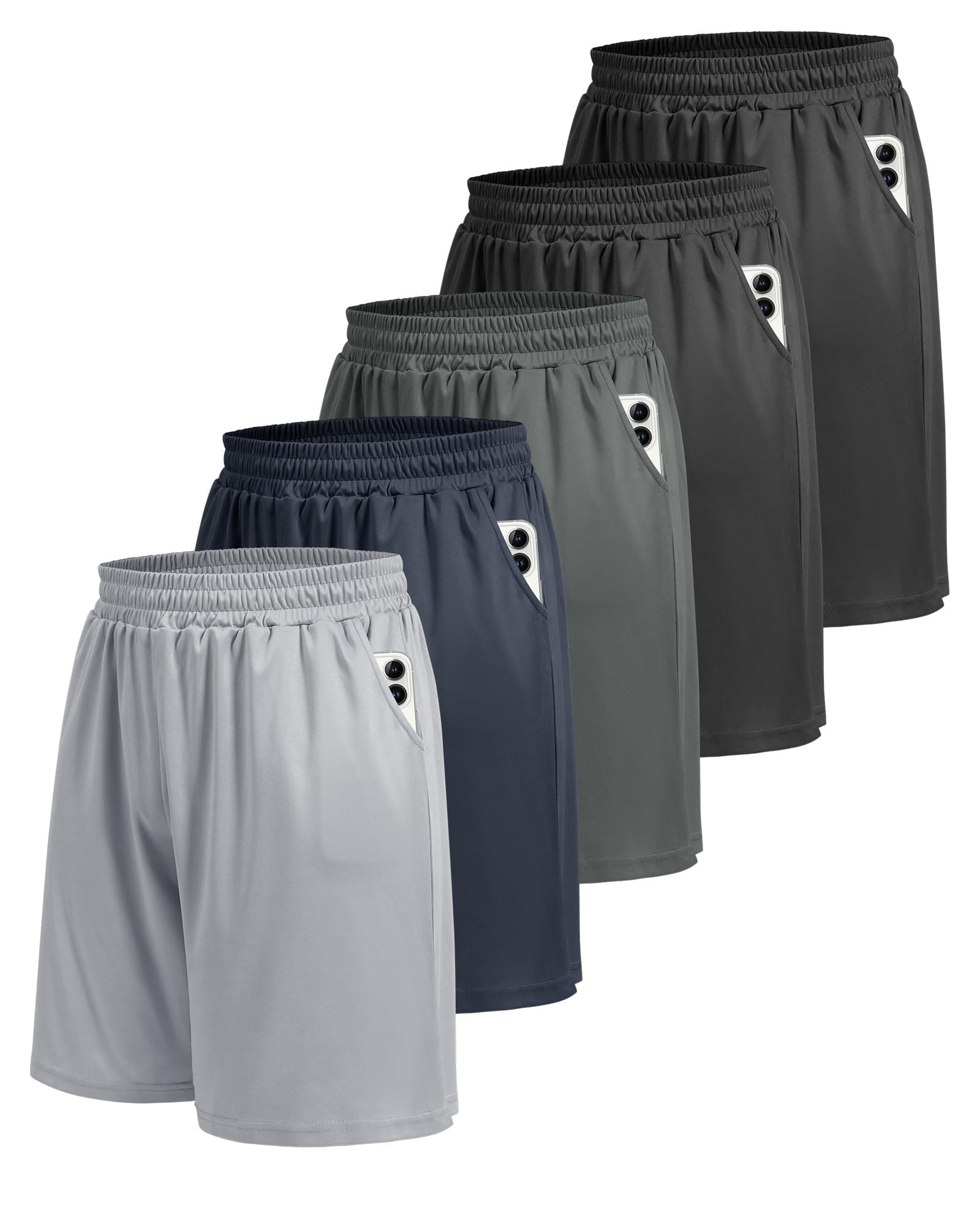 5 Pack Athletic Gym Mens Shorts - Workout Black Quick Dry Basketball Shorts with Pockets for Running Casual Activewear 5 Pack Large 1-black/Black/Dark Grey/Navy Blue/Light Grey
