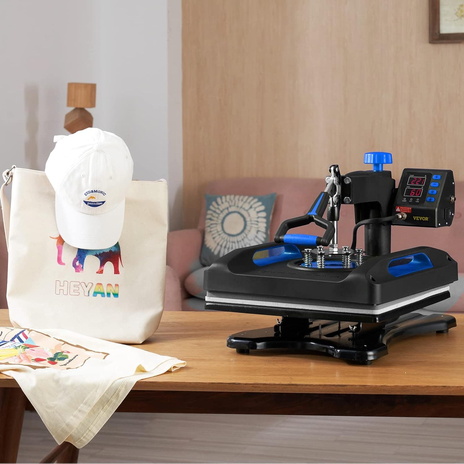 VEVOR 8 in 1 Heat Press Machine 15x15 Inch, 360° Swing Away Shirt Press Machine - Digital Professional Heat Transfer Tshirt Press Machine, Sublimation Heat Press for T Shirts Hat Cap Mug Plate Blue Blue Pro-15x15 - Image 3