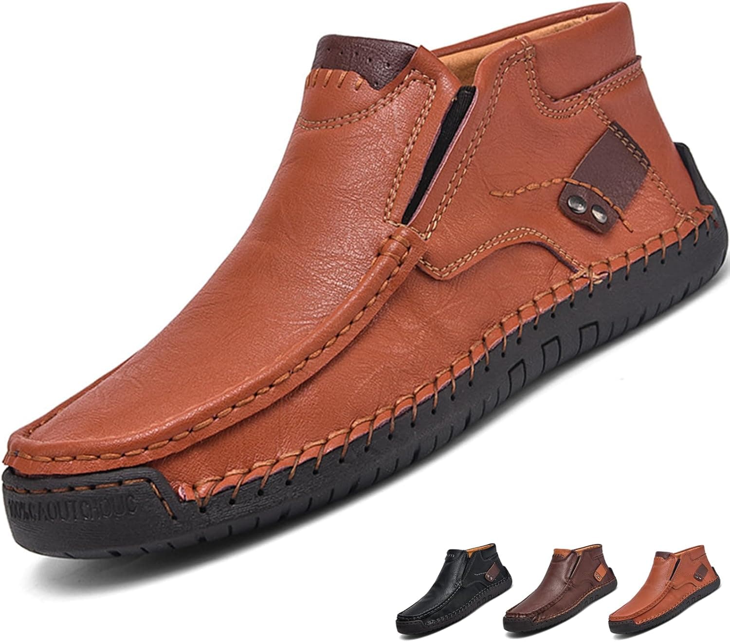 Amazon.com | MDIOEP Men’s Retro Leather Hand-Stitching Slip On Ankle Boots Fashion Moccasin Toe Comfortable Non-Slip Mid Top Chukka Boots Outdoor Casual Driving Walking Boots (brown,12.5) | Chukka