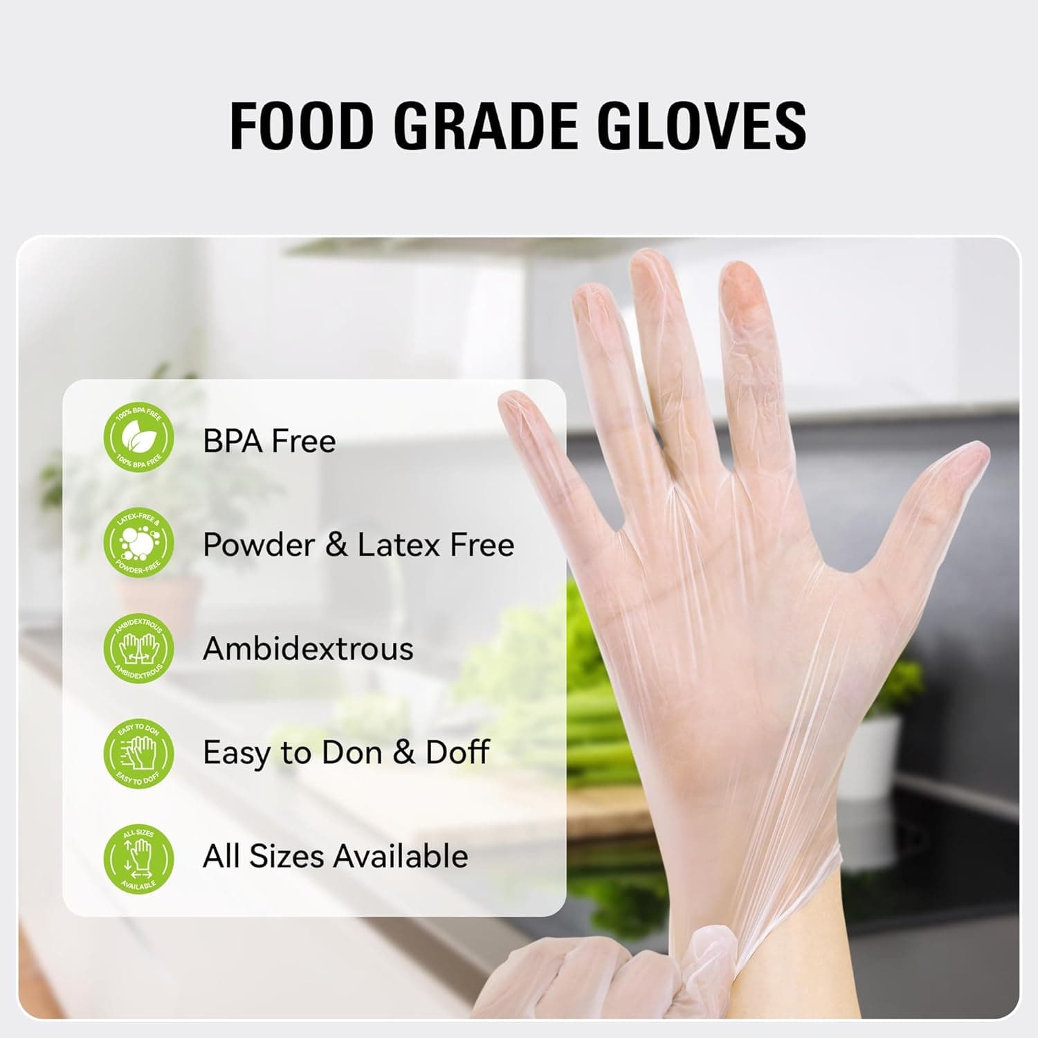 Disposable Vinyl Gloves, Food Safe, Latex-Free Powder-Free Clear Plastic Gloves for Cooking, House Clean, Food Prep Medium 100 - Image 4