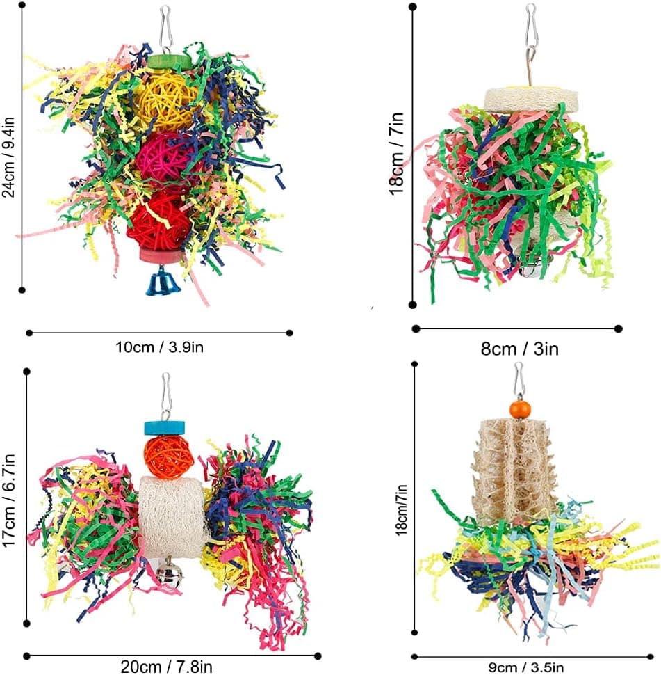 Foraging Toys Parakeet Chewing Hanging Toy Shredded Paper Bird Cage Accessories for Conure Cockatiel Budgies Lovebird Parrotlet Without Rope Perch - Image 7
