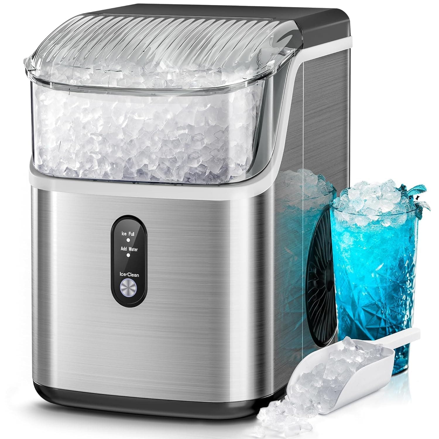 Kismile Nugget Ice Makers Countertop,Portable Ice Machine with Crushed Ice, 35lbs/Day,Self-Cleaning,One-Click Operation for Home Use(Silver) 35lbs/day Silver 1 - Image 2