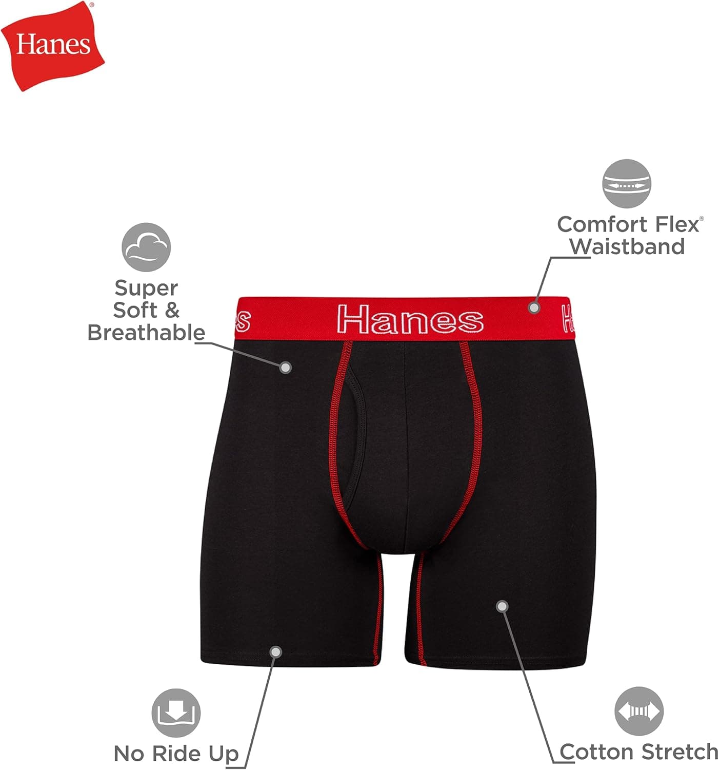 Hanes Men's Underwear, Stretch Cotton Boxer Briefs for Men, Moisture-wicking, Multi-Pack XX-Large Black Color Band - 6 Pack 6 - Image 3
