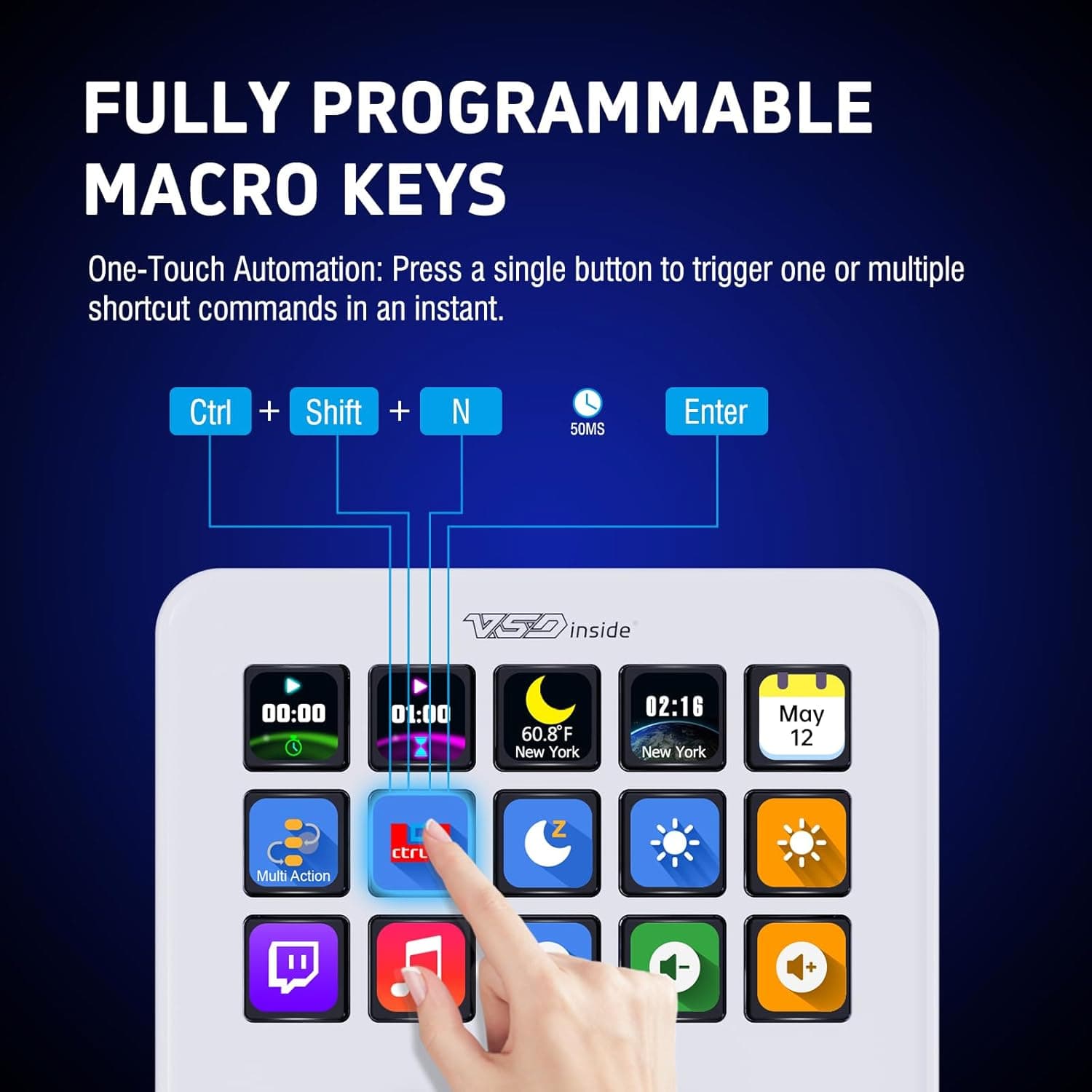Macro Keypad, Stream Controller Deck Gaming Streaming Shortcut Keyboard, 18 Programmable Keys Customizable Visual AI Pad USB Soundboard for OBS, YouTube, Desk Office Setup, Laptop, PC, Mac - Image 3