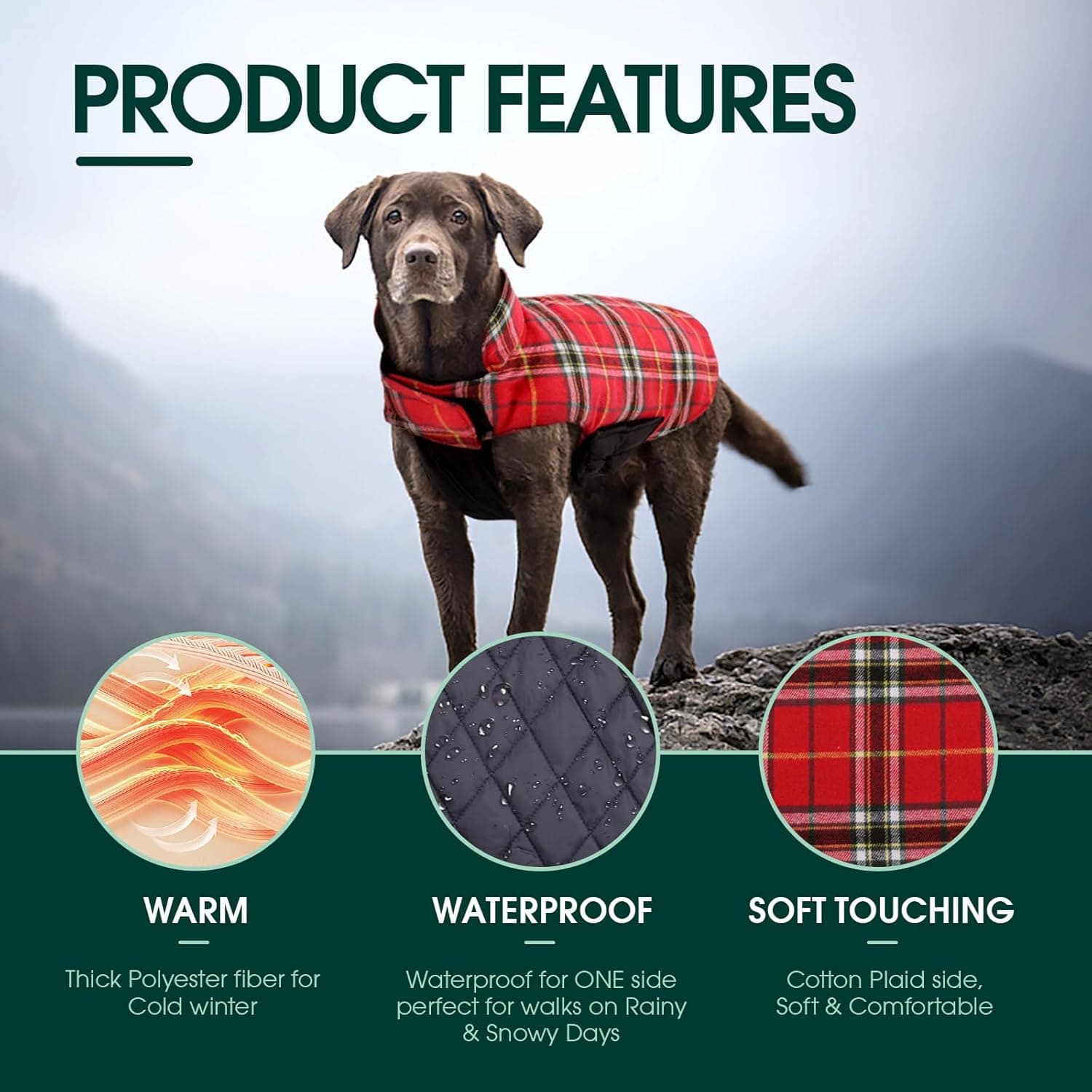 Kuoser Waterproof Dog Coat, Reversible Dog Jacket for Medium Dogs, Adjustable Durable Doggie Winter Coat Warm Puppy Cold Weather Apparel from Small to Large Breed, Bright Red M Bright Red Medium (Pack of 1) - Image 4