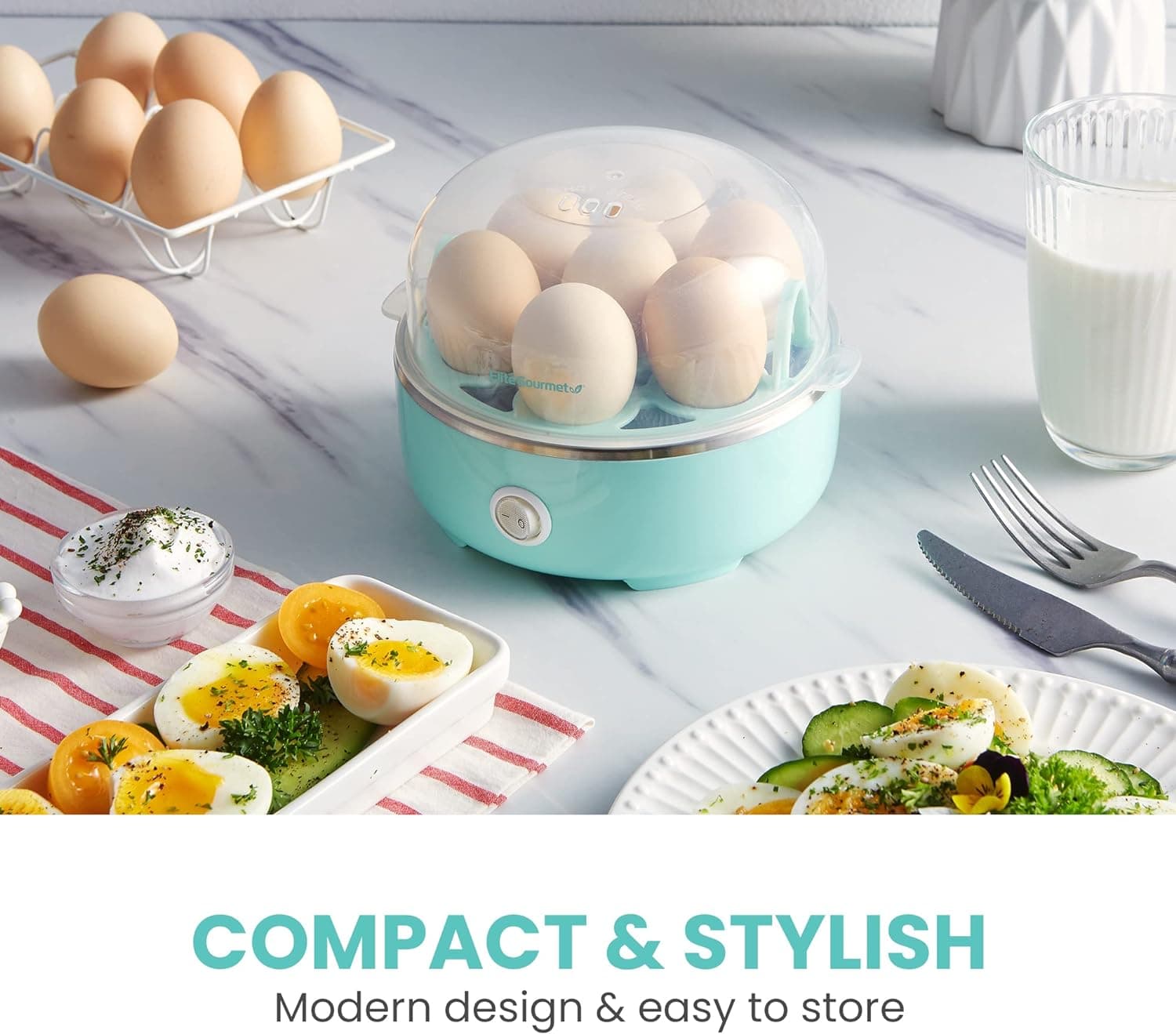 Elite Gourmet EGC115M Easy Egg Cooker Electric 7-Egg Capacity, Soft, Medium, Hard-Boiled Egg Cooker with Auto Shut-Off, Measuring Cup Included, BPA Free, Retro Mint 7 Egg Retro Mint - Image 6