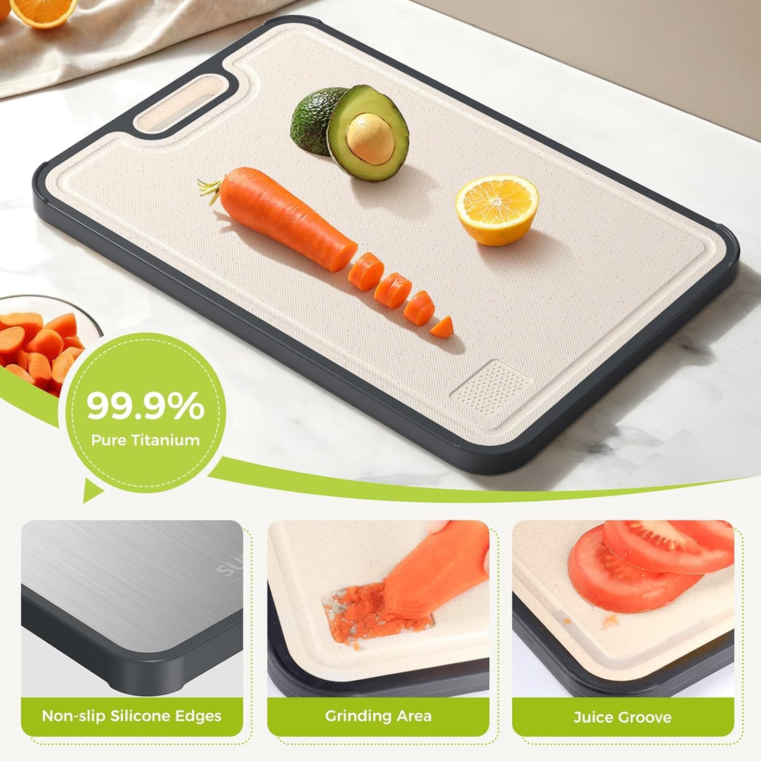 Titanium Cutting Board for Kitchen, Cutting Board Double Sided Food Grade, Pure Titanium/PP, Easy to Clean Large Size 16”×11” Silver Set of 1 (16" x 11") - Image 6