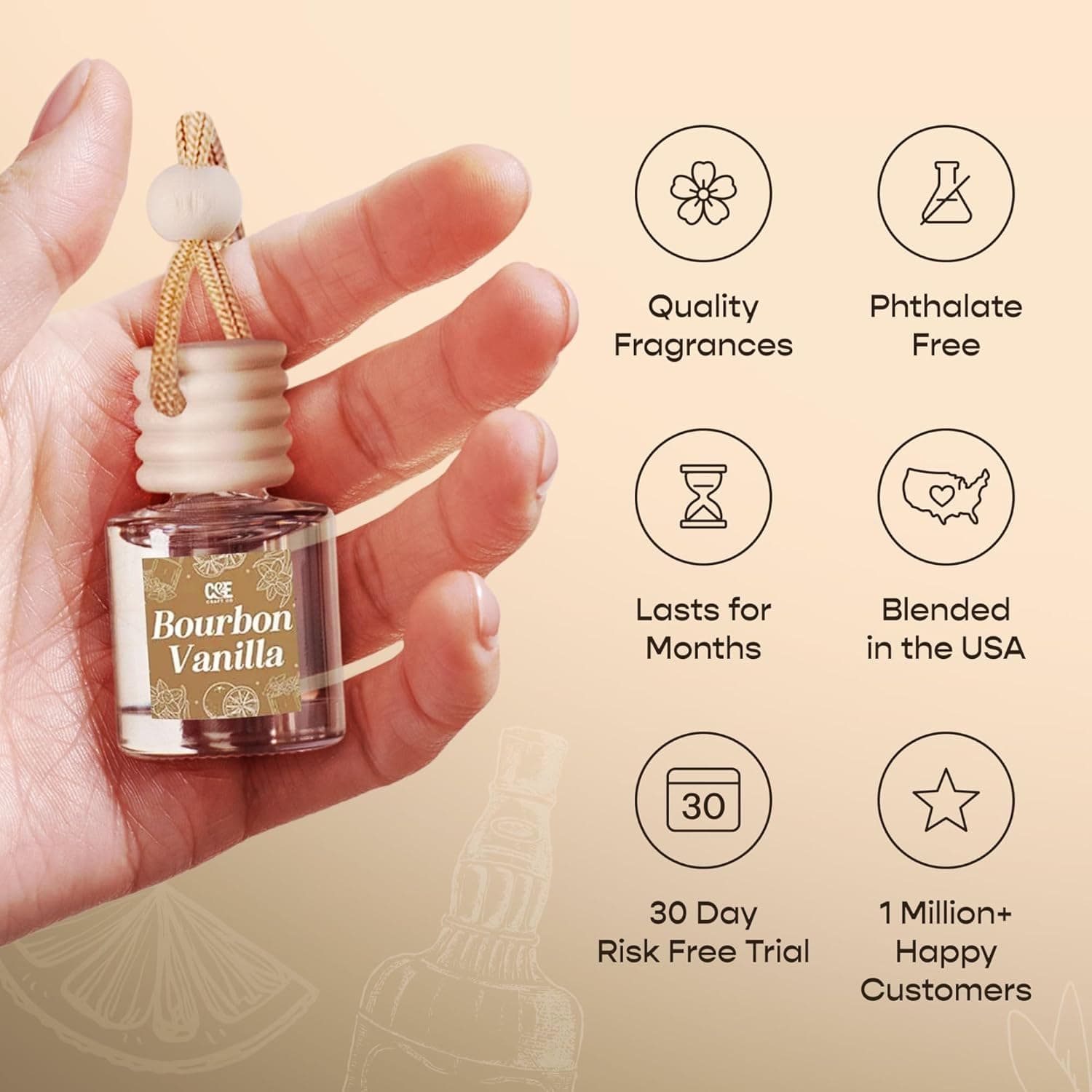 C&E Craft Co Hanging Car Air Freshener Diffuser 2 Pack, Long Lasting Fragrance Oil Car Freshener, Glass Bottle Auto Air Freshener, Made in USA (Pistachio & Salted Caramel) Pistachio & Salted Caramel 0.68 Fl Oz (Pack of 1) - Image 2