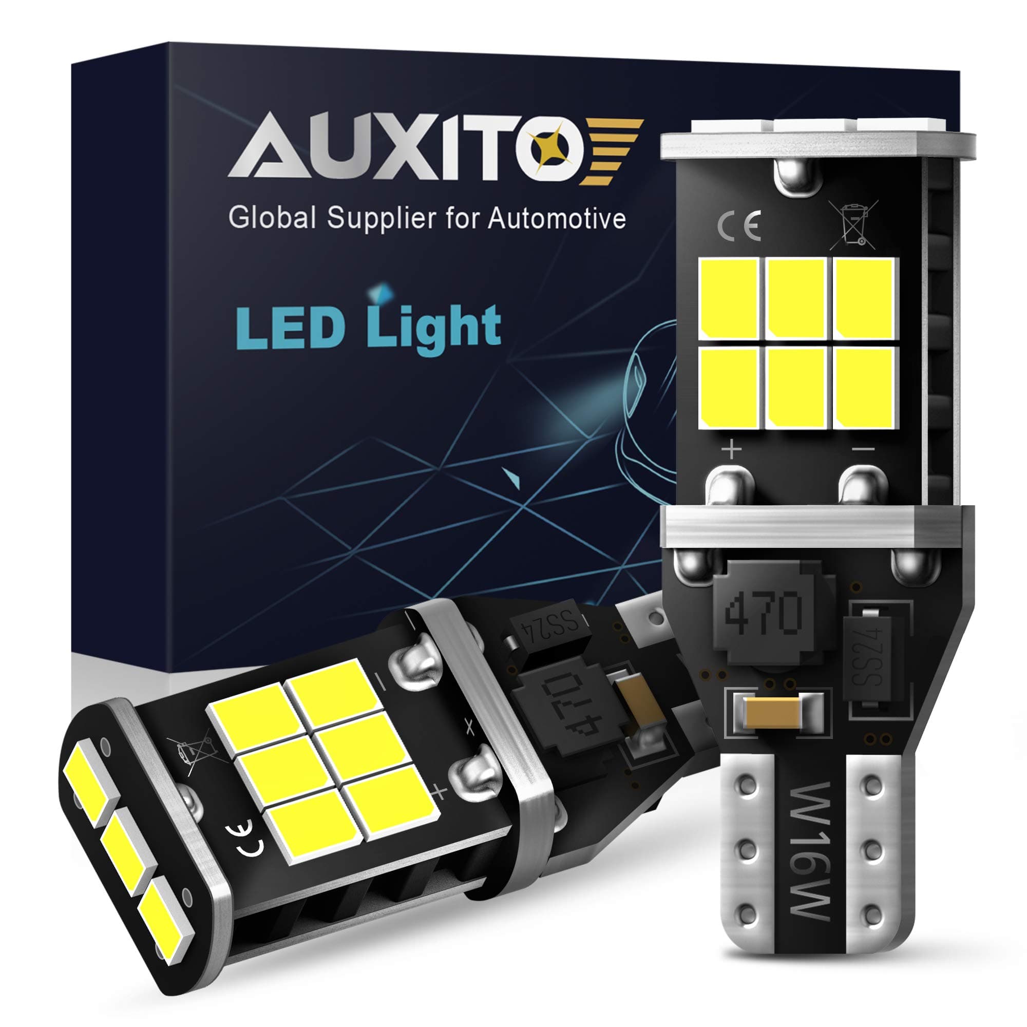 AUXITO 912 921 LED Bulb for Backup Light Reverse Lights High Power 2835 15-SMD Chipsets Error Free T15 906 922 W16W Bulbs, 6000K White, Exterior Light Bulbs (Upgraded, Pack of 2) White 921