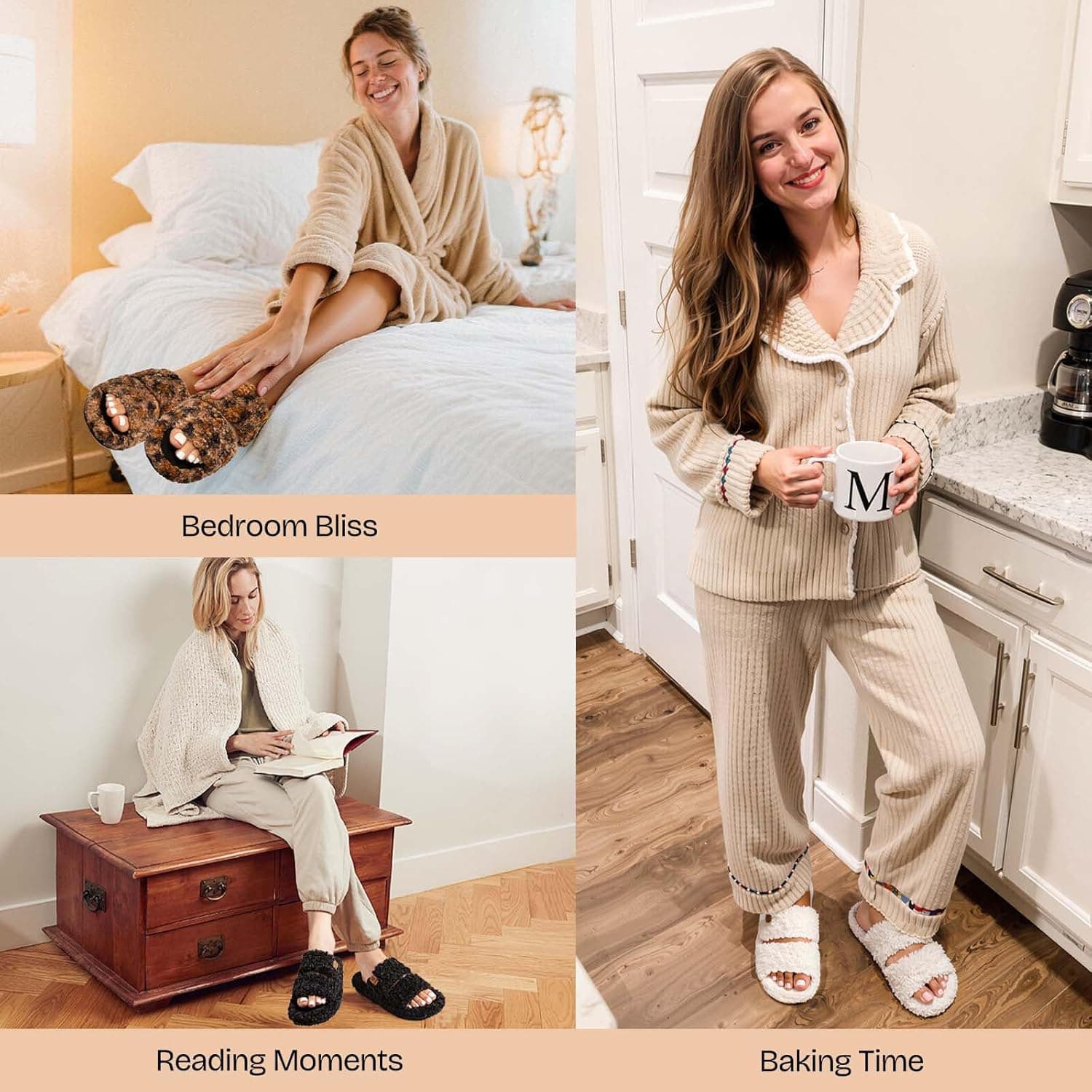 EverFoams Womens Fuzzy Open-toe Slippers Soft Comfy Memory Foam Indoor House Shoes 7-8 Elegant Mocha - Image 10