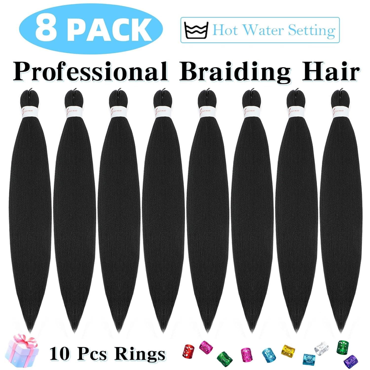 Pre Stretched Braiding Hair 20 Inch 8 Pack Long Braiding Hair Pre Stretched Hair For Braiding Hot Water Setting Soft Yaki Texture Synthetic Crochet Braids Hair For Women Girls (20Inch,1B) 20 Inch (Packs of 8) 1B - Image 3