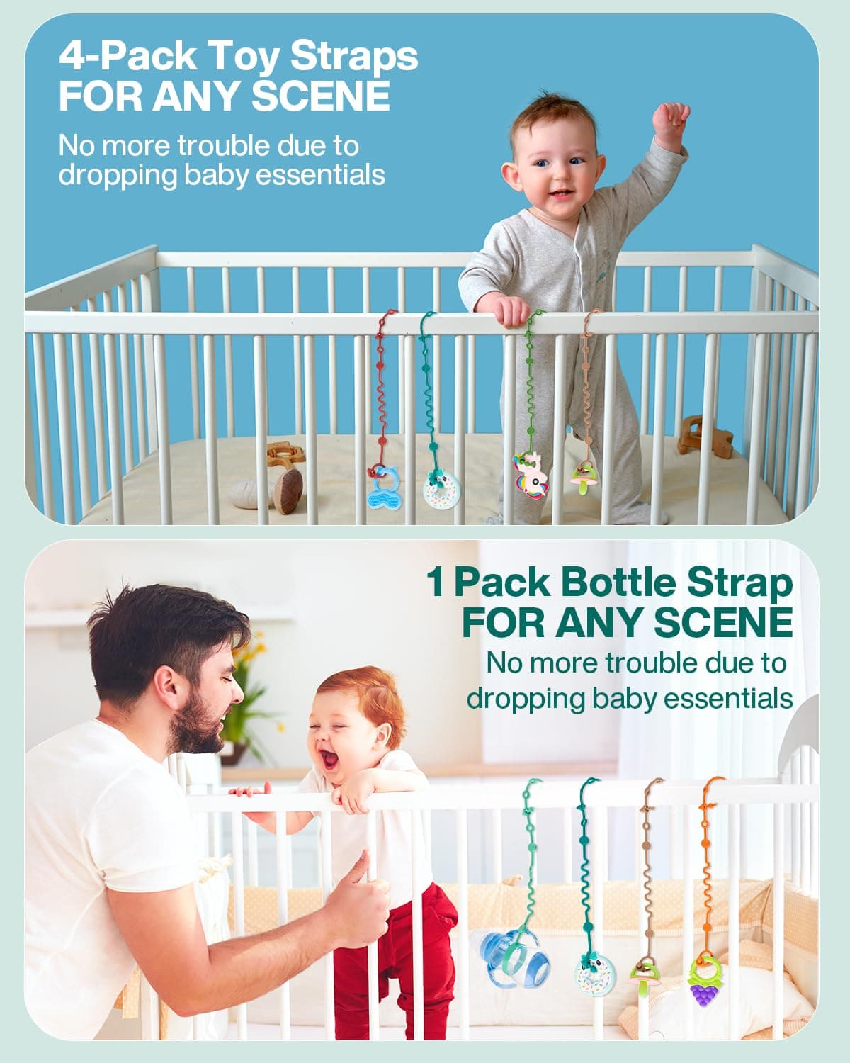 Toy Straps for Baby, 5pcs Adjustable Toy Holder for Stroller Accessories, Silicone Tether Pacifier Clip, No Throw Travel Essential Leash for High Chair, Car Seat (5-Pack) - Image 6