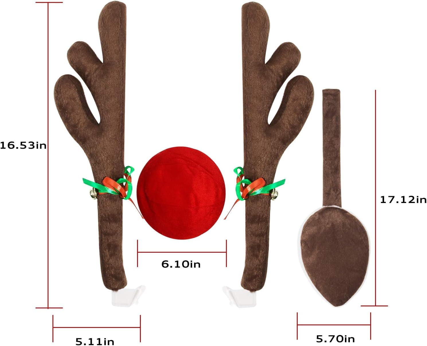 MOMONI Premium Reindeer Car Kit Antlers, Nose, Tail- Rudolph Set Reindeer Christmas Decoration Car Costume Auto Accessories - Image 3