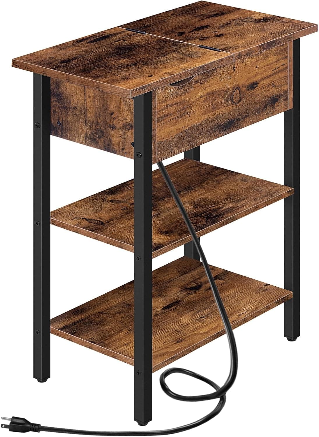 HOOBRO End Table with Charging Station, Narrow Side Table, Flip Top Nightstand with USB Ports and Outlets, Bedside Tables with Shelf for Small Spaces, Living Room, Rustic Brown BF341BZ01 1 Rustic Brown + Black - Image 10