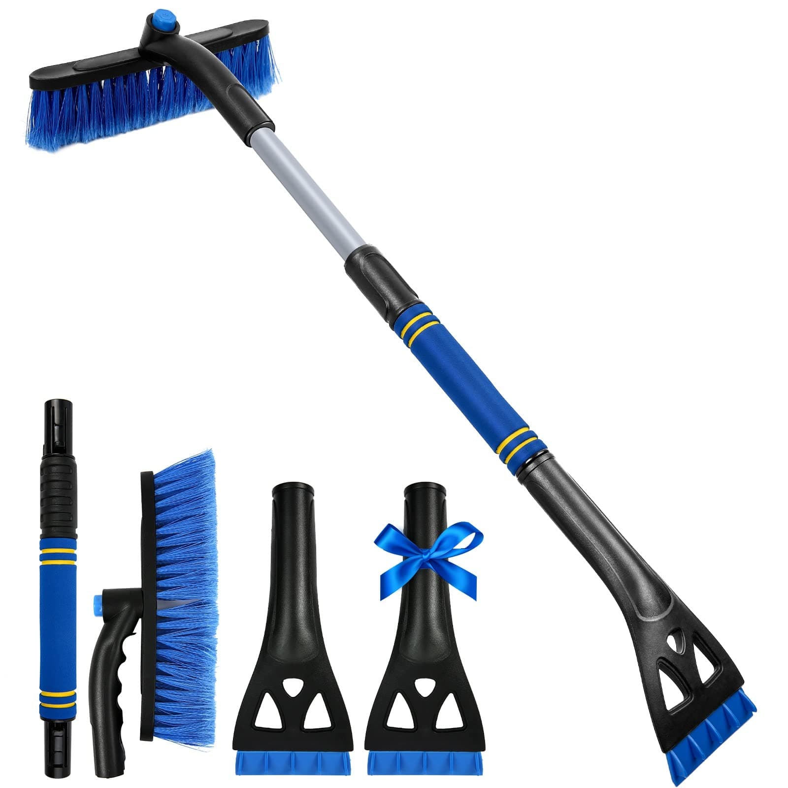34" Extendable Ice Scrapers for Car Windshield 2-in-1 Snow Brush for Car Snow Scraper for Car Snow Scraper and Drush with Ergonomic Foam Grip for Cars, Trucks, SUVs with 360° Pivoting Brush Head Blue Blue 1Pack