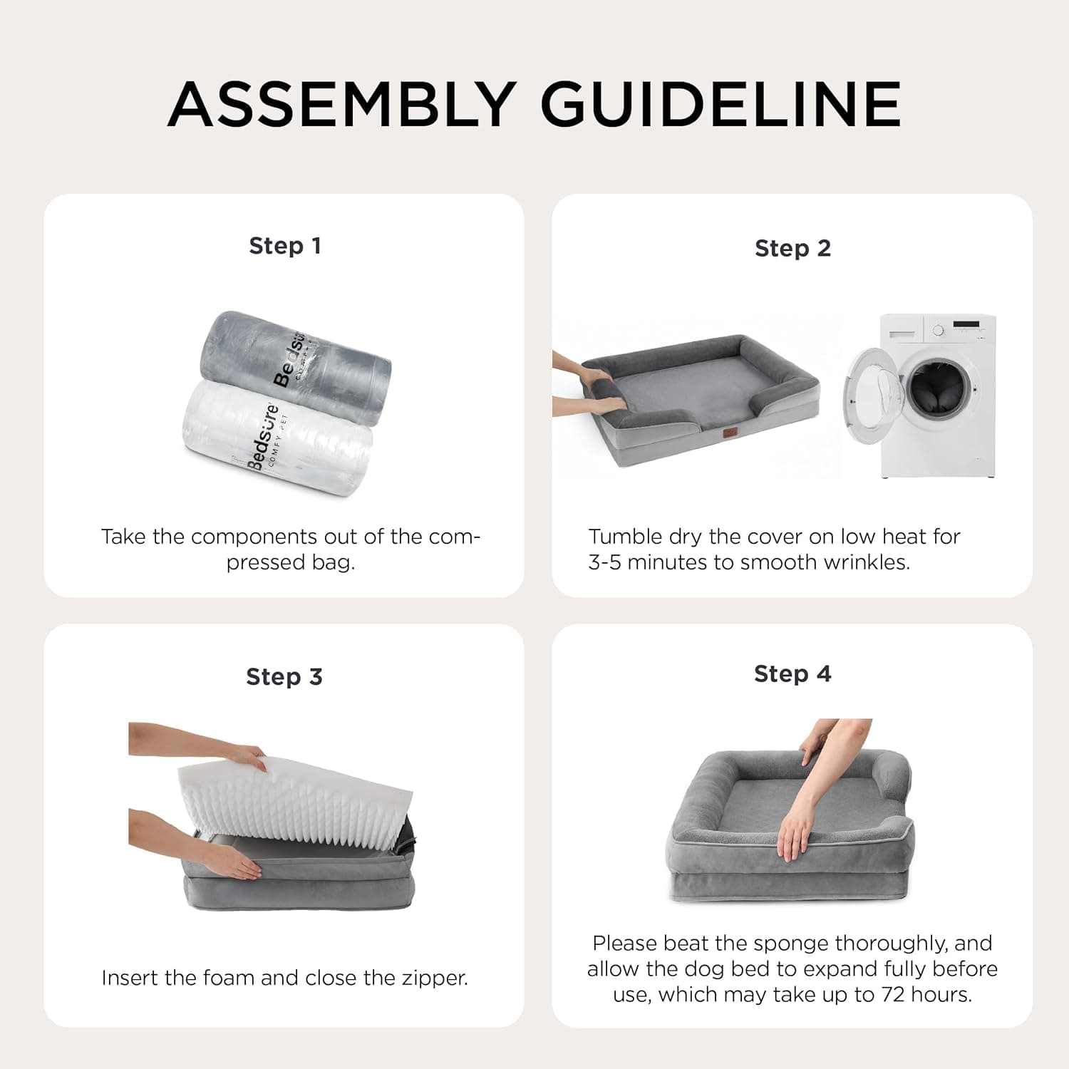 Camas ortopédicas Bedsure para perros de tamaño grande - Cama lavable para perros y gatos grande, impermeable, sofá cómodo para perros con funda removible y lavable, cama para mascotas con fondo antideslizante, gris, 35" 35"L x 25"W x 6.5"Th gris - Image 8