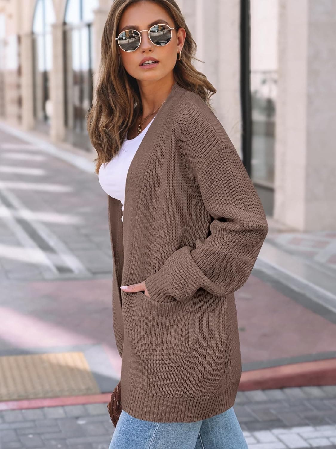 LILLUSORY Womens Oversized Cardigans Soft Knit Cardigan Sweater with Pockets Nutmeg Medium - Image 4