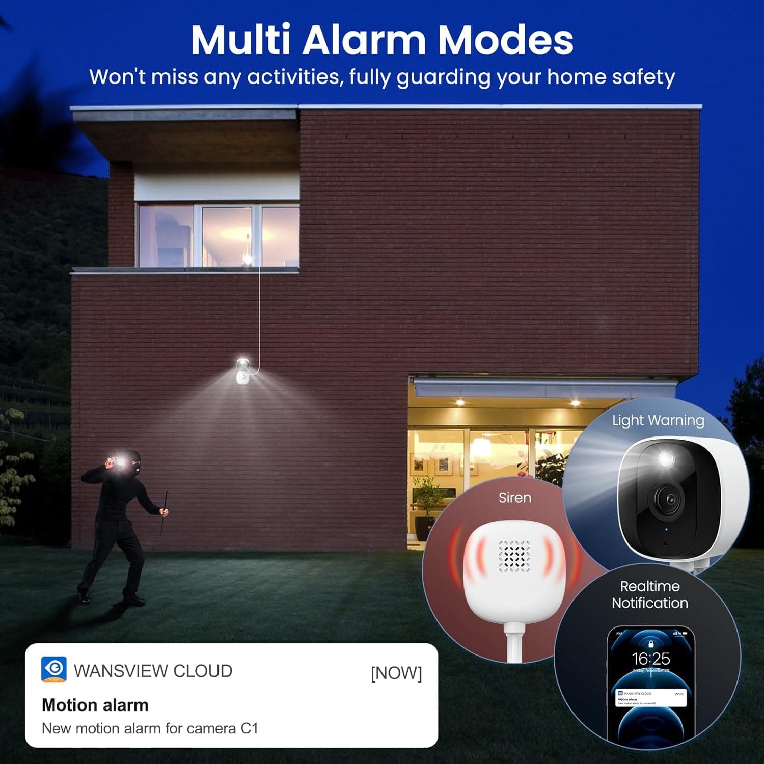 2K Cameras for Home Security-Outdoor/Indoor Camera for Dog/Cat/Pet/Nanny/Baby/Elderly, Color Night Vision, White Light, Siren, 24/7 SD Recordings, Works with Alexa, Plug in (C1-White-2pack-2.4G) - Image 8