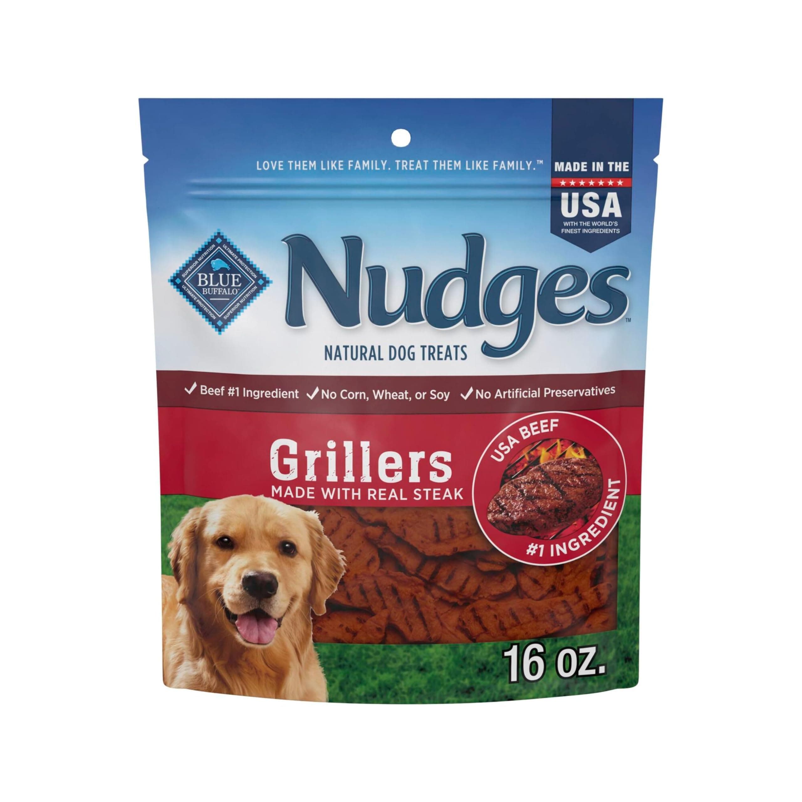 Blue Buffalo Nudges Grillers Natural Dog Treats, Made in the USA with Real Steak, 16-oz Bag Steak 16 Ounce (Pack of 1)