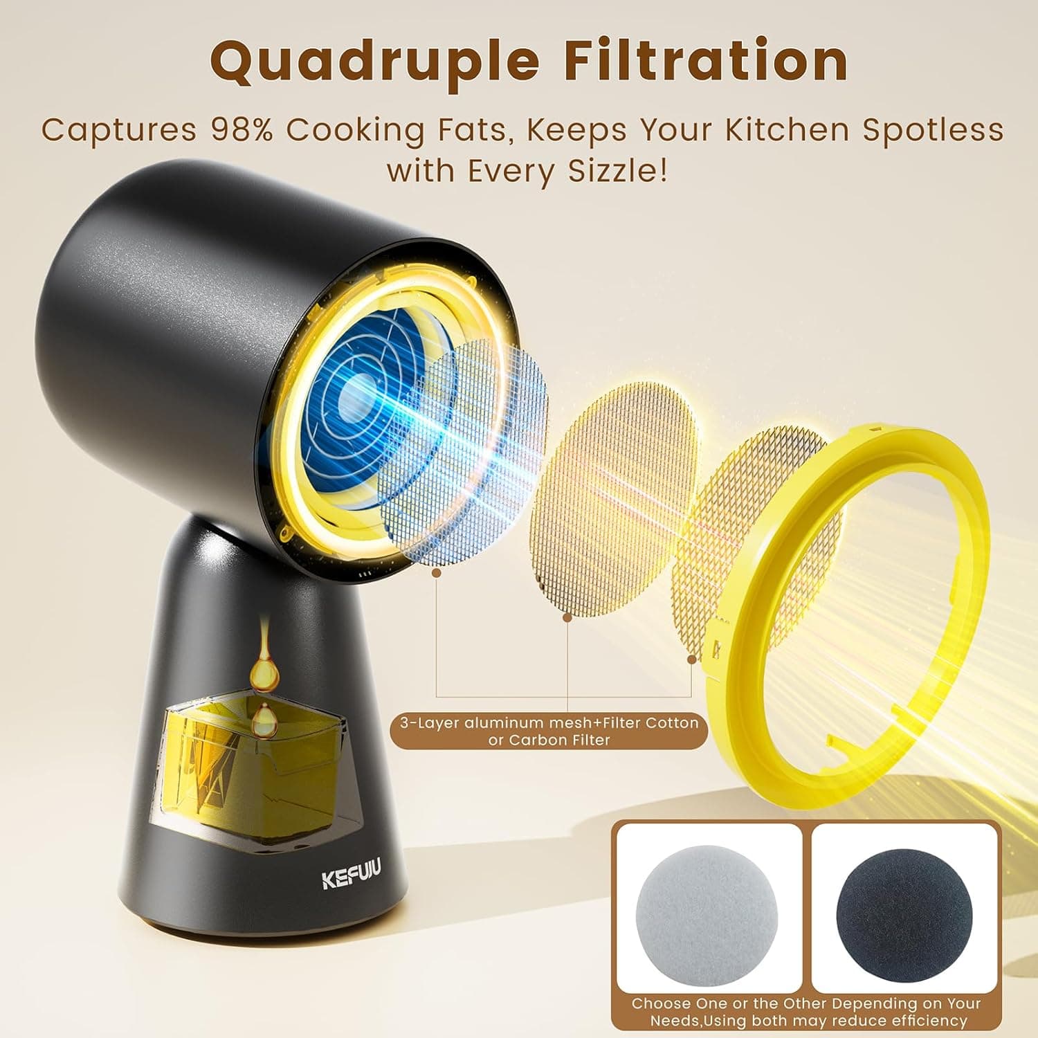 Campana Extractora Portátil, Ventilador de Cocina de Escritorio con 3 Velocidades, Ventilación Ajustable con Filtro de Aluminio Desmontable, Luz LED, Gran Taza de Recolección de Aceite para BBQ Interior, Cocción de Olla Caliente y RV - Image 5