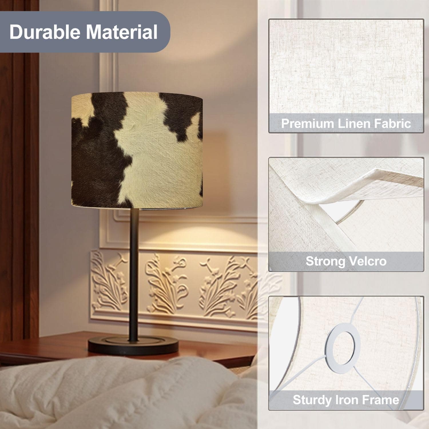 Drum Lamp Shades Set of 2 Real Cowhide Beautiful white brown cowhide Close up cow Lampshades for Floor Lamps Table Lamps Pendant Light 11"x8.9" Large Replacement Linen Lampshade 8.9"x11"-2 Pack Color1 - Image 5