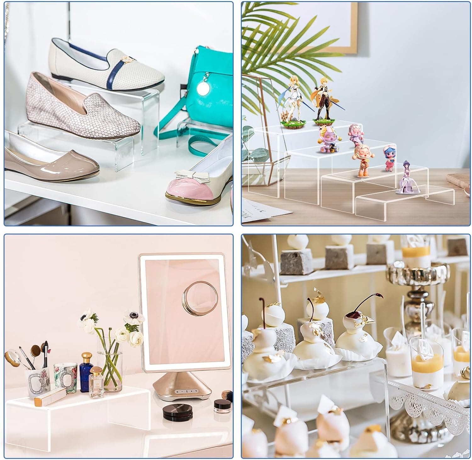 Aheroi Large Acrylic Risers, 8 Pcs 2 Set(7”L~8”L~9”L) Acrylic Display Set Rectangular Stands Shelf Clear Display Risers for Decor, Cake Shelves Retail Shoe Showcase 8Pcs-Clear - Image 6