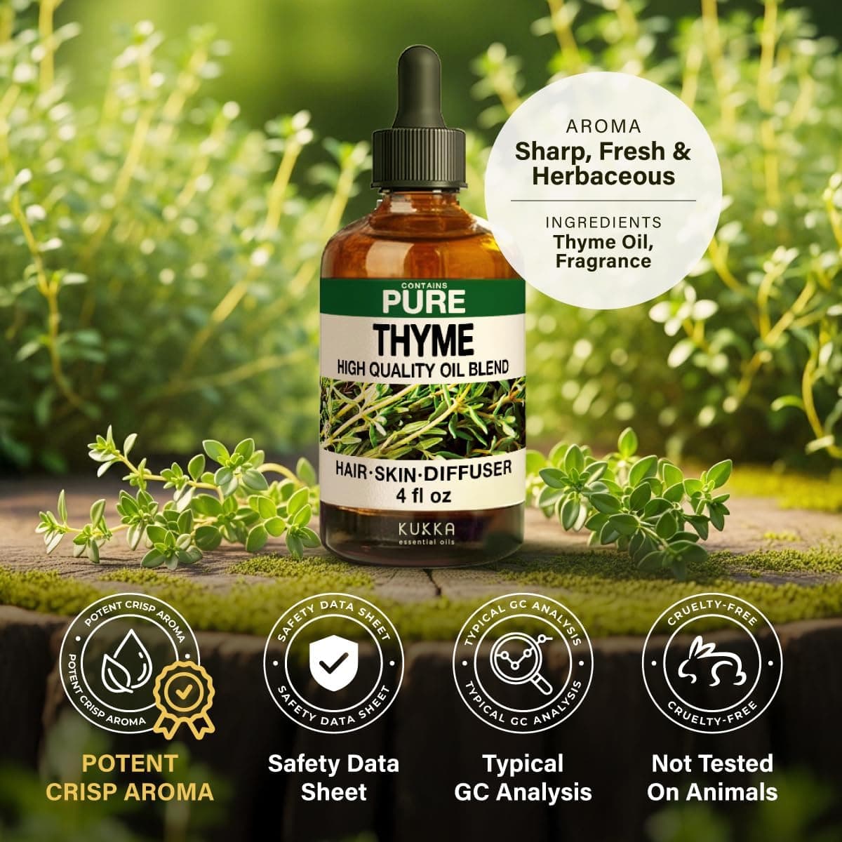 KUKKA Thyme Essential Oils - 4 Fl Oz - para sa Buhok, Balat, Diffuser, Aromatherapy & DIY Soap Making Scent Thyme 4.00 Fl Oz (Pack of 1) - Image 7