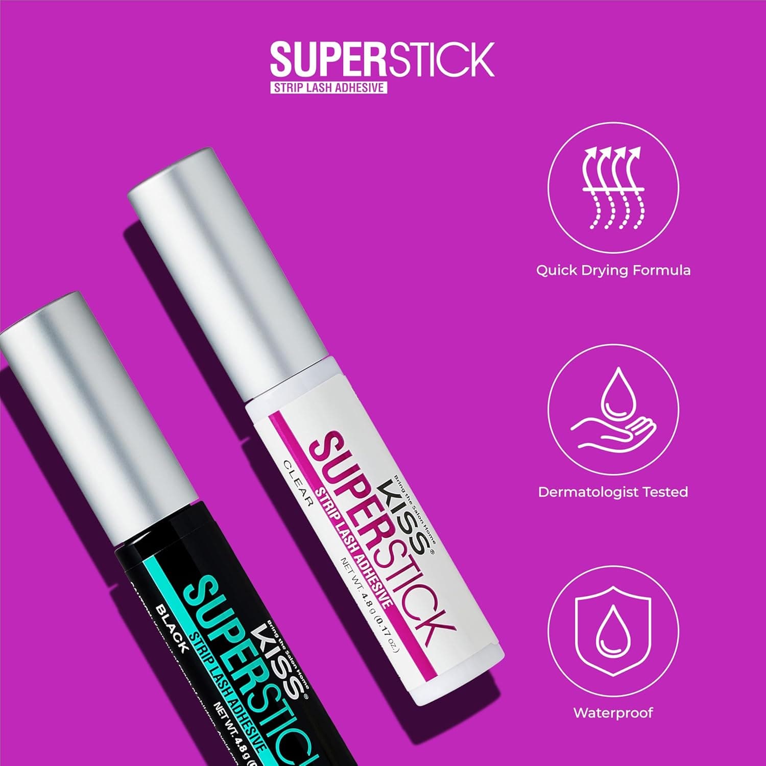 KISS Super Stick 5-Day Extended Wear Strip Lash Adhesive, Quick Drying Lash Glue, Witch Hazel & Cactus Extract Infused, Brush Applicator, Net Wt. 4.8g (0.17 oz.), Clear - Image 4
