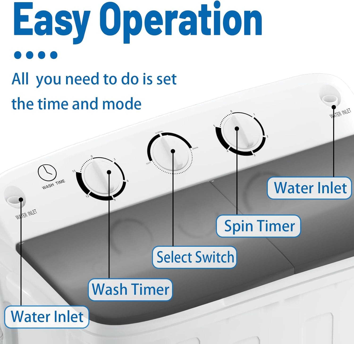 Portable Twin Tub 18lbs Washing Machine with Drying Rack and 10 Hangers, 11lbs Washer Mini Compact Laundry Machine with 7lbs Spinner, Semi-automatic Washer Combo for Dorms, Apartment 18lbs Black - Image 6