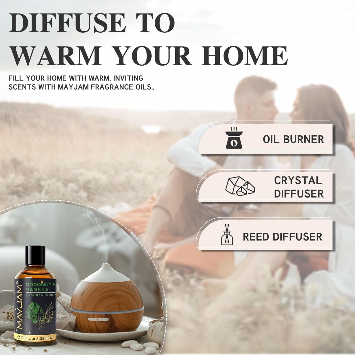 MAYJAM 100ML/3.38FL.OZ Coconut & Vanilla Fragrance Oils with Glass Dropper, Essential Oils for Diffusers for Home, Long Lasting Scented Oils for Diffusers Soap Candle Making Coconut & Vanilla 3.38 Fl Oz (Pack of 1) - Image 6