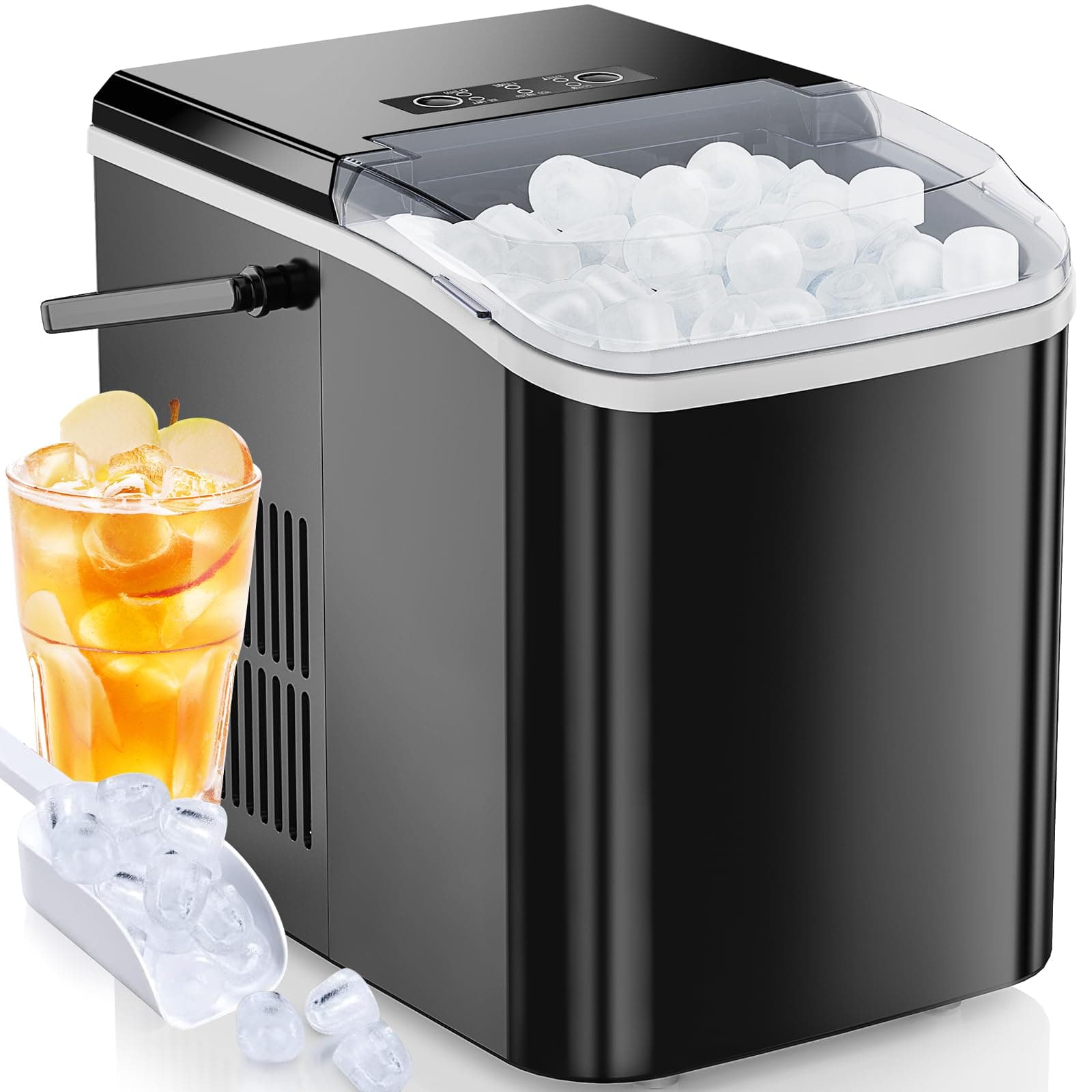 OLIXIS Ice Maker Machine with Handle,26lbs in 24Hrs,9 Ice Cubes in 6 Mins,Auto-Cleaning Portable Ice Maker with Basket and Scoop, Countertop Ice Maker for Home/Kitchen/Camping/RV, Sleek Black Sleek Black Handle-26.5Lbs/24H