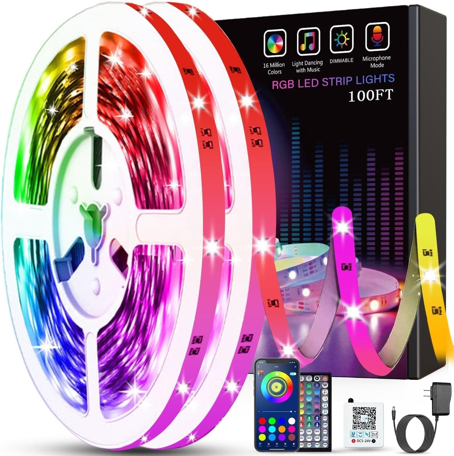 Tenmiro Led Lights for Bedroom 100ft (2 Rolls of 50ft) Music Sync Color Changing Strip Lights with Remote and App Control RGB Strip, for Room Home Party Decoration - Image 2