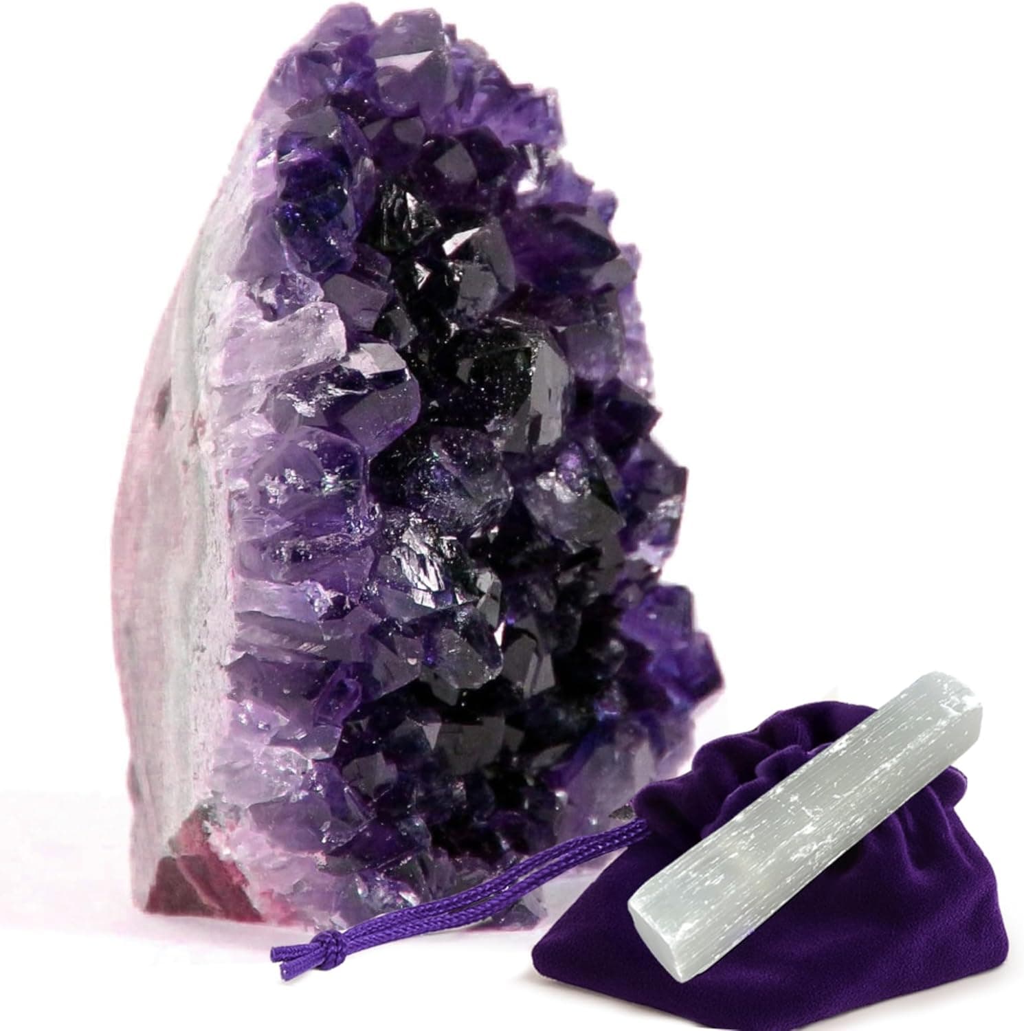SUPERIOR Amethyst Crystal Rock Cluster [3/4 to 1 lbs] - Natural Edge, Flat Bottom, Healing & Calming Unique Amethyst Purple Geode Stone - Ideal Purple Decoration - Free Selenite Wand .75 lbs - 1 lbs - Image 2