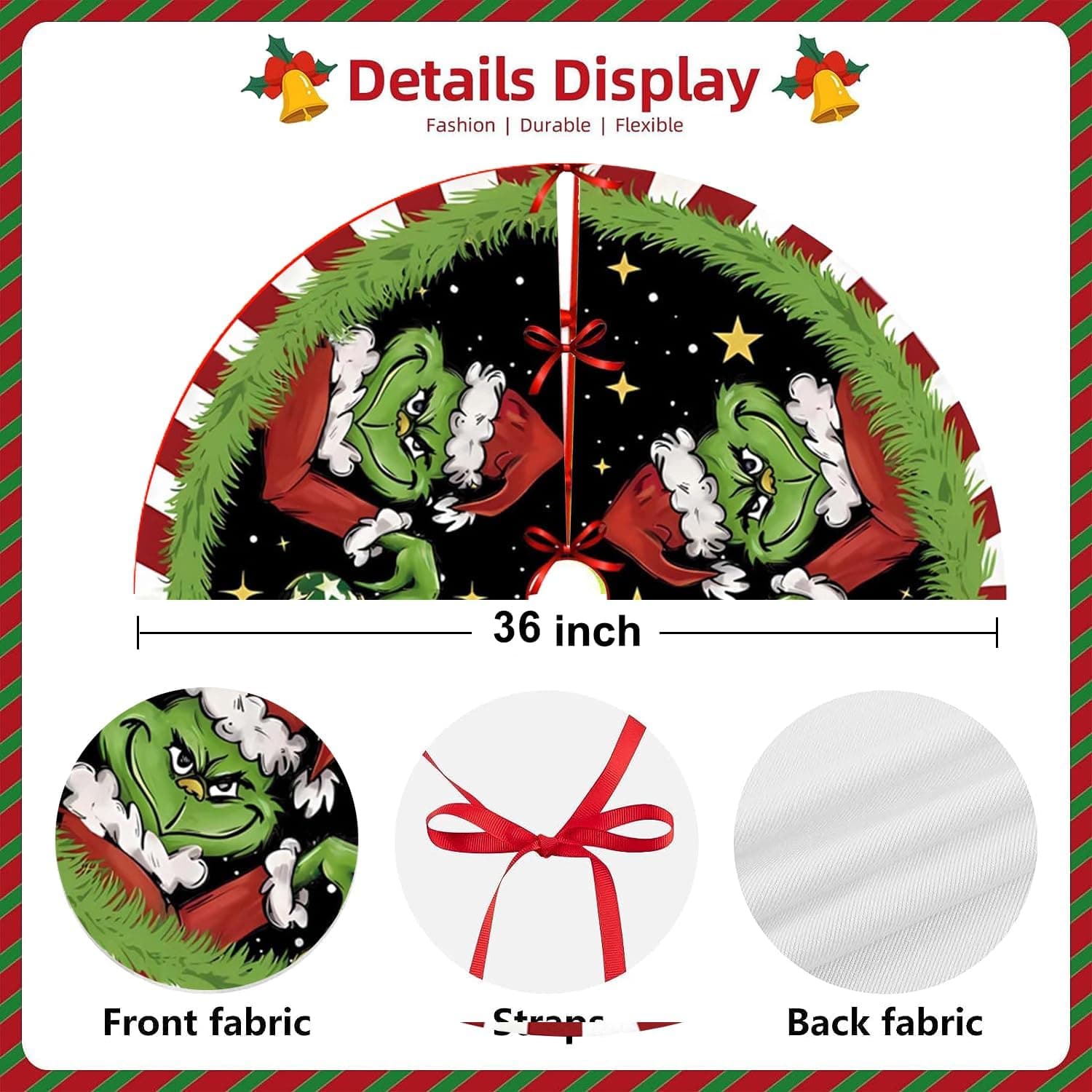 Christmas Tree Skirt 36 Inch Green Funny Trimmed Tree Skirt Christmas Decorations Tree Mat Merry Christmas Party Home Decor - Image 3
