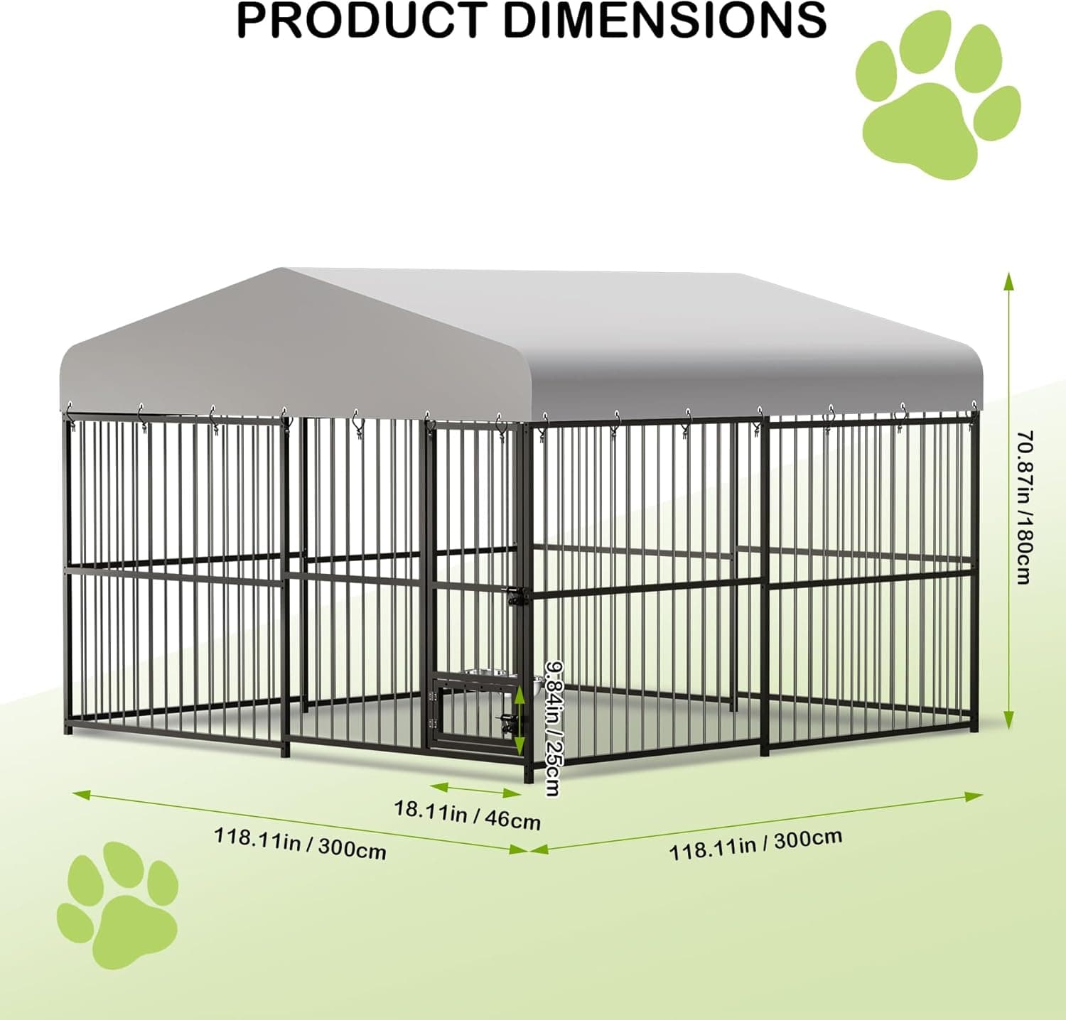 10x10x6 FT Large Dog Kennel Outdoor, Heavy-Duty Outdoor Dog Cage with Lock and Waterproof Roof, Swivel Stainless Steel Feeding Bowl- Easy Assembly for Medium & Large Dogs. 10x10x6FT - Image 3