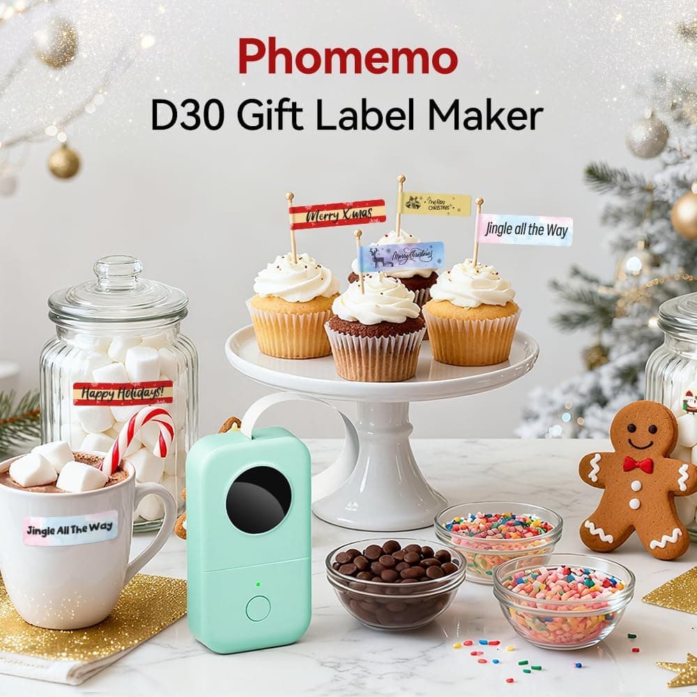 Phomemo Label Maker Machine with Tape, D30 Portable Mini Label Printer, Small Bluetooth Label Makers Handheld Thermal Sticker, Multiple Templates Fonts Icon Custom Name Label for Home Kids, School Green Machine + 1 Label Tape - Image 8