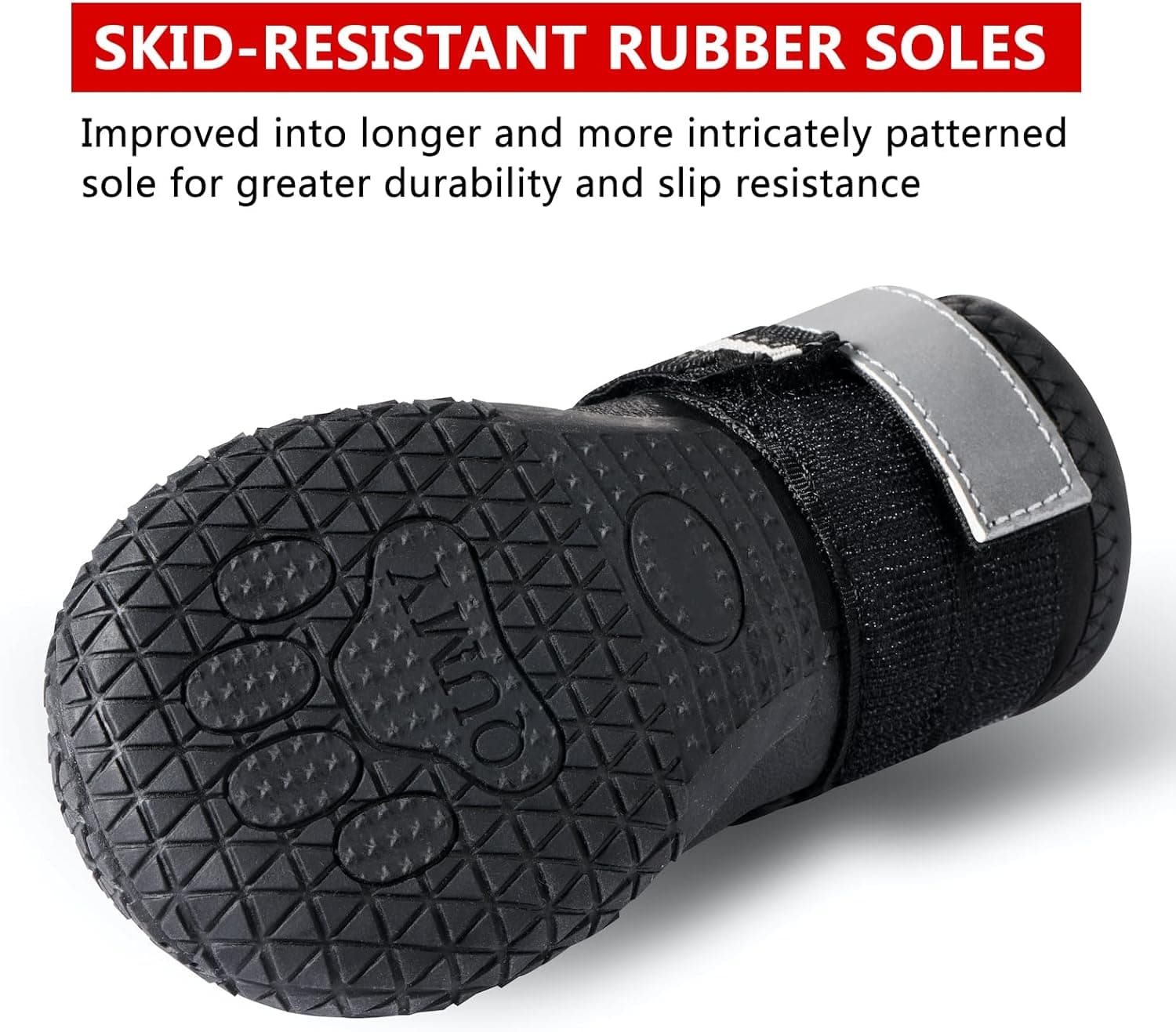 QUMY Dog Shoes for Large Dogs, Medium Dog Boots & Paw Protectors for Winter Snowy Day, Summer Hot Pavement, Water-Resistant in Rainy Weather, Outdoor Walking, Indoor Hardfloors Skid-Resistant Sole Black Size 6: 2.6''x3.0''(W*L) (Pack of 4) - Image 4