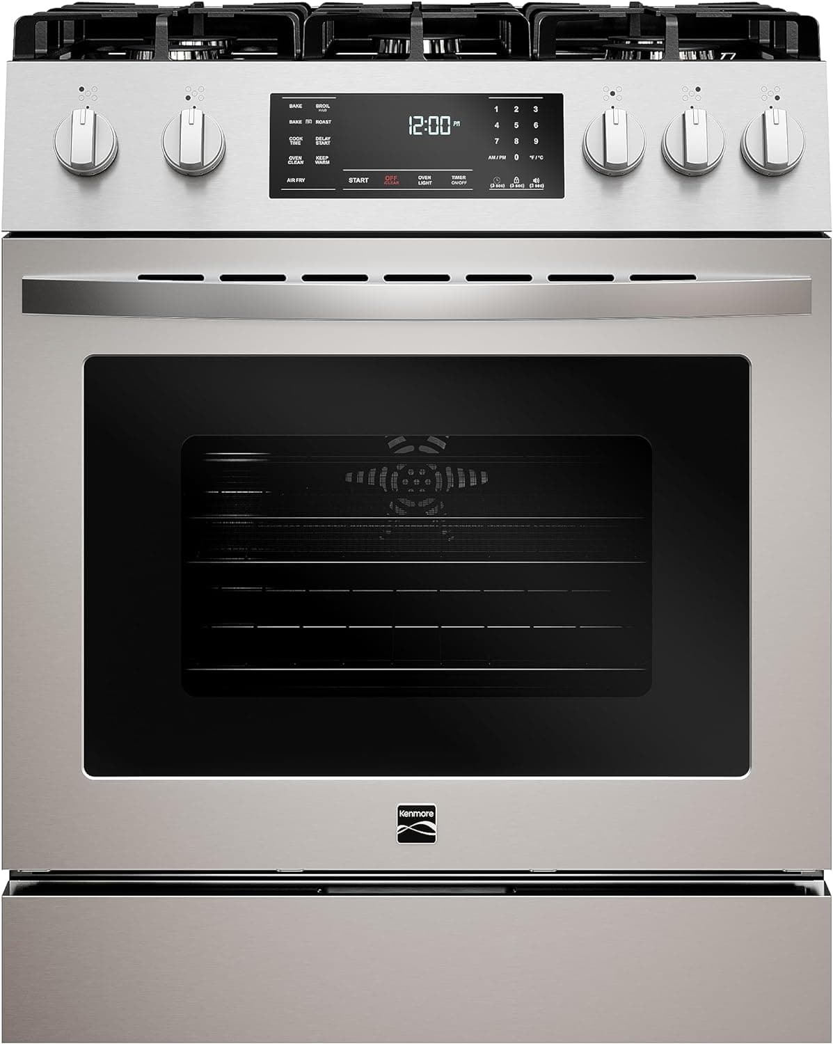 Kenmore Front Control Gas Range Oven with 5 Cooktop Burners, True Convection, Steam and Self Clean, Freestanding Stainless Steel Stove and Oven, 4.8 cu. ft. Capacity - Image 2