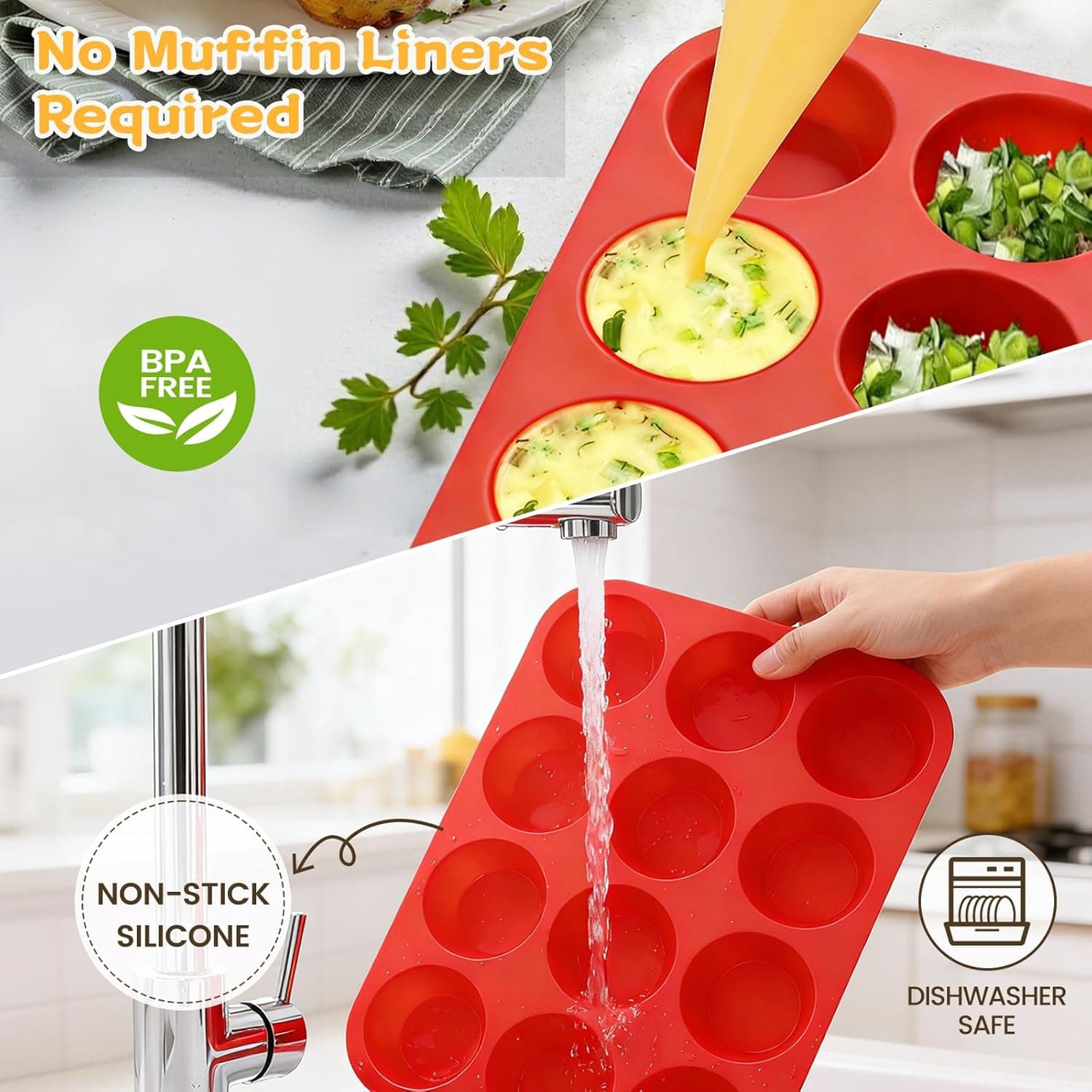 CAKETIME 12 Cups Silicone Muffin Pan - Nonstick Cupcake Pan 1 Pack Regular Size Silicone Mold for Baking 1pc: 12-Cup Regular - Image 7