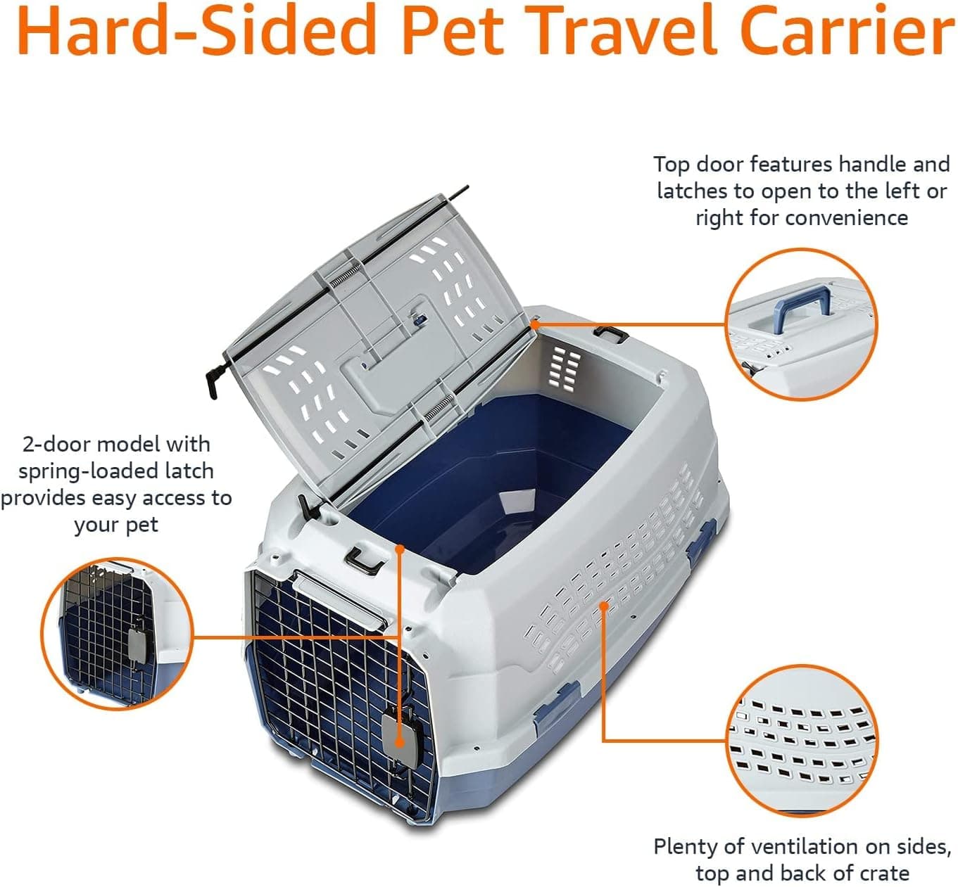 Amazon Basics 2-Door Top-Load Hard-Sided Dogs, Cats Pet Travel Carrier, Gray & Blue, 22.8"L x 15.0"W x 13.0"H Gray & Blue 22.8"L x 15.0"W x 13.0"H - Image 5