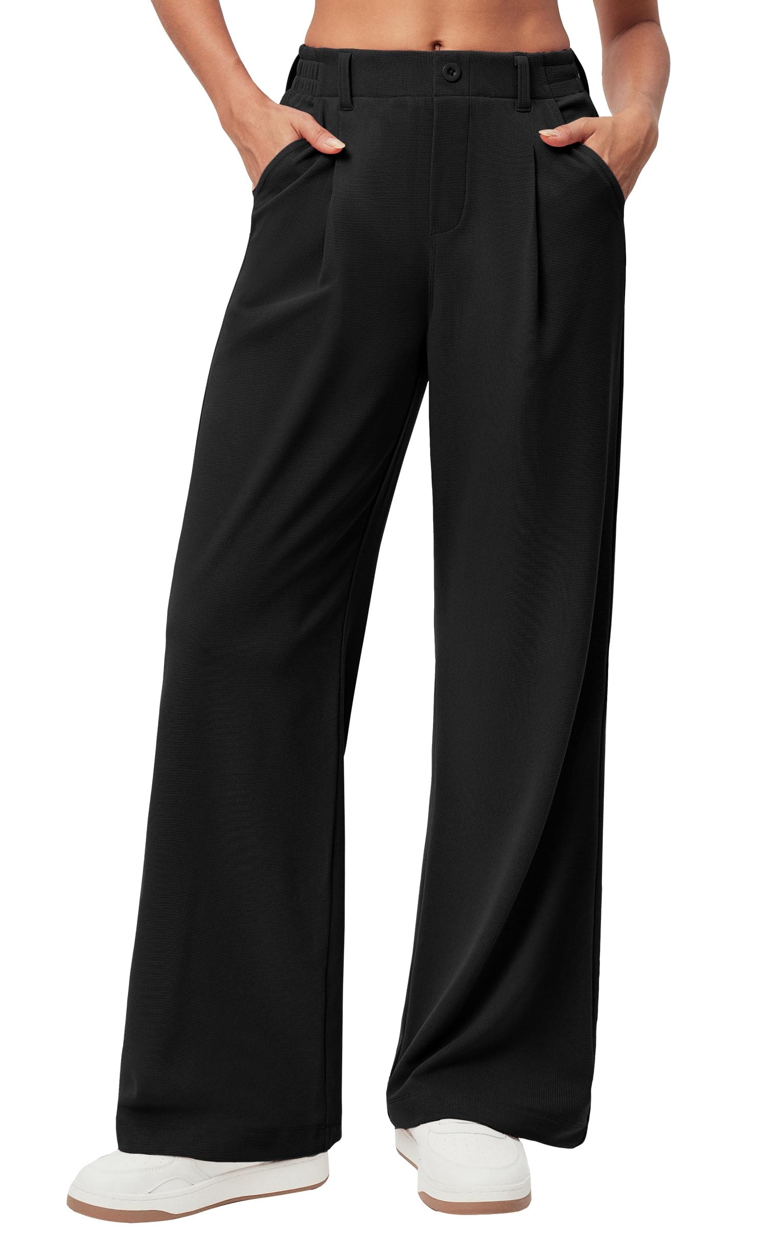 Ewedoos Wide Leg Pants Woman Stretchy Work Dress Pants Women Pull on Business Casual Slacks Trousers Fall Outfits 26"/28" Black- 28'' Regular Medium