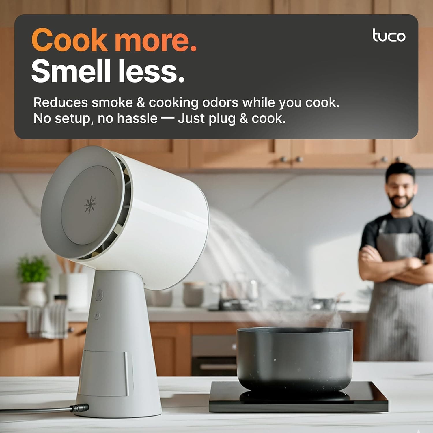 TUCO Portable Range Hood, Countertop Kitchen Exhaust Fan with 3 Speeds, 5-Layer Filter, Powerful Smoke Removal, Low Noise, Oil Cup, Air Purifier for Apartments, Dorms & Indoor BBQ Smokeless – Grey - Image 4