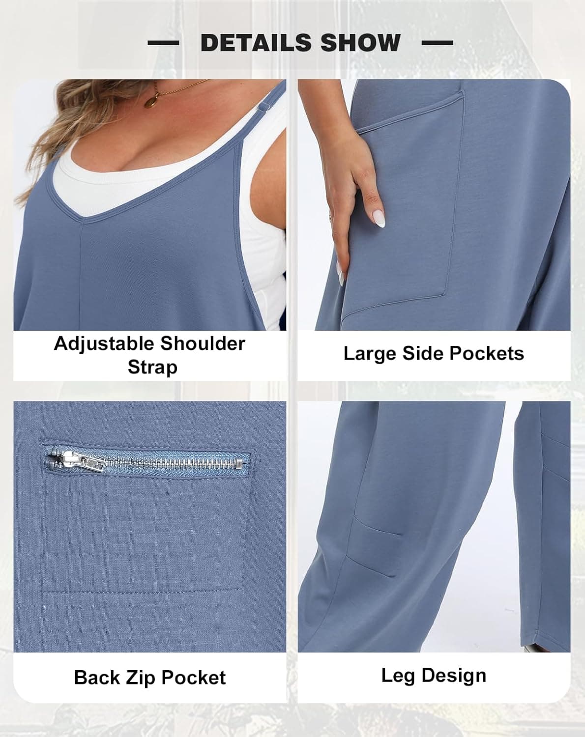 OLRIK Womens Plus Size Jumpsuit Adjustable Strap Stretchy Overalls Loose Fit Romper Fall Outfits with Pockets Black 3X - Image 5