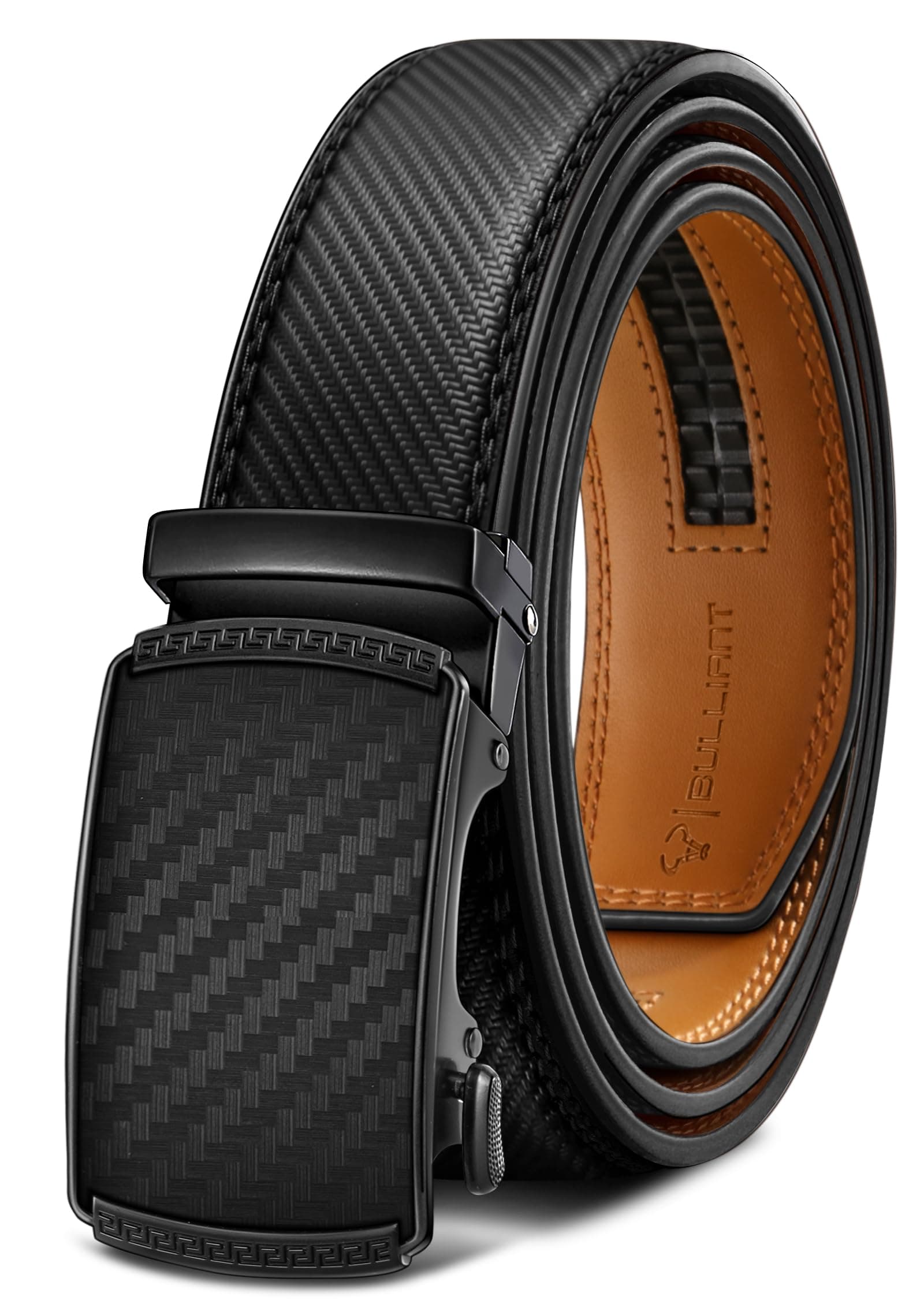 Cinturón BULLIANT para Hombre, Cinturón de Rachet Deslizante Ajustable para Traje Casual Jeans en Caja de Regalo, Recorta para Ajustar Negro 231 38"-44" Cintura Ajustable