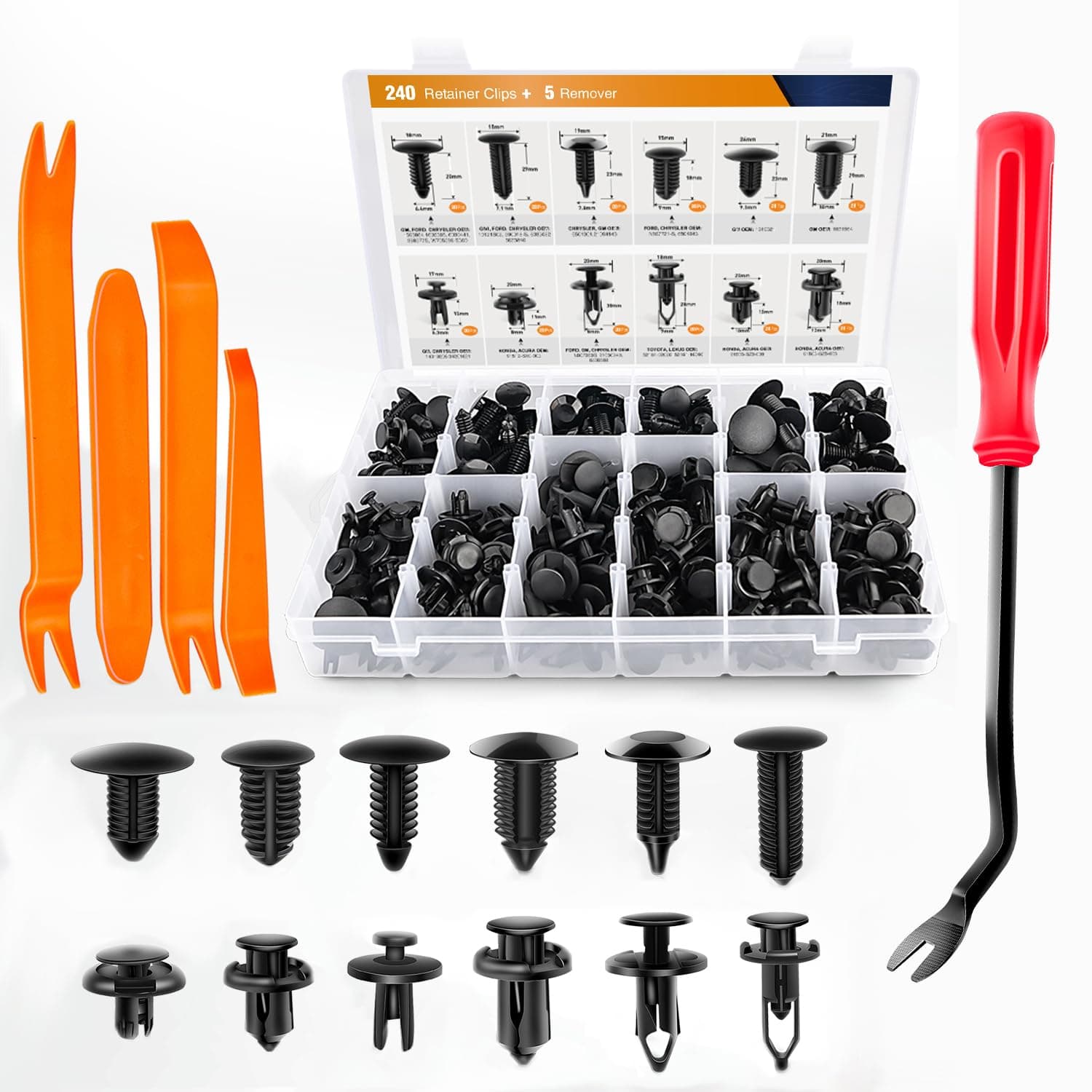 GOOACC - GRC-33 240PCS Bumper Retainer Clips Car Plastic Rivets Fasteners Push Retainer Kit Most Popular Sizes Auto Push Pin Rivets Set -Door Trim Panel Fender Clips for GM Ford Toyota Honda Chrysler 240Pcs Clips + 5 Remover Retainer Kit - Image 2
