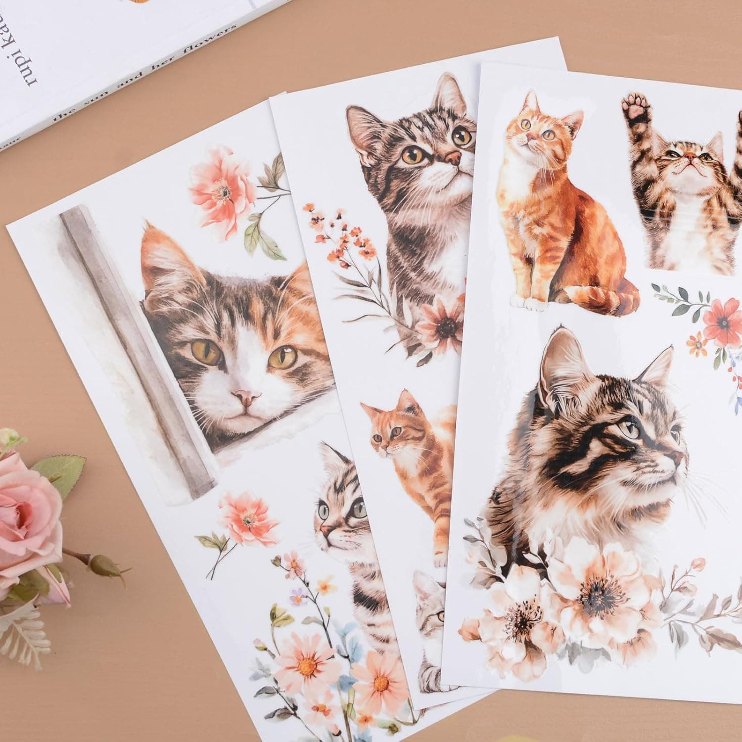 Rub on Transfers for Crafts, 3 Sheets Cats Theme 5.91 * 11.81in Rub on Transfers for Furniture and Crafts for Wood Farbic Glass DIY Home Office Decoration Cute Cats - Image 6