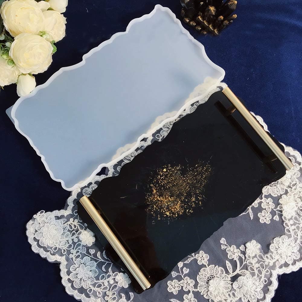 RESINWORLD 2 Size 14 inches XL Large Tray Silicone Molds Epoxy Resin Geode Tray Mold with Gold & Silver Handles DIY for Making Tray (Rectangle) - Image 8