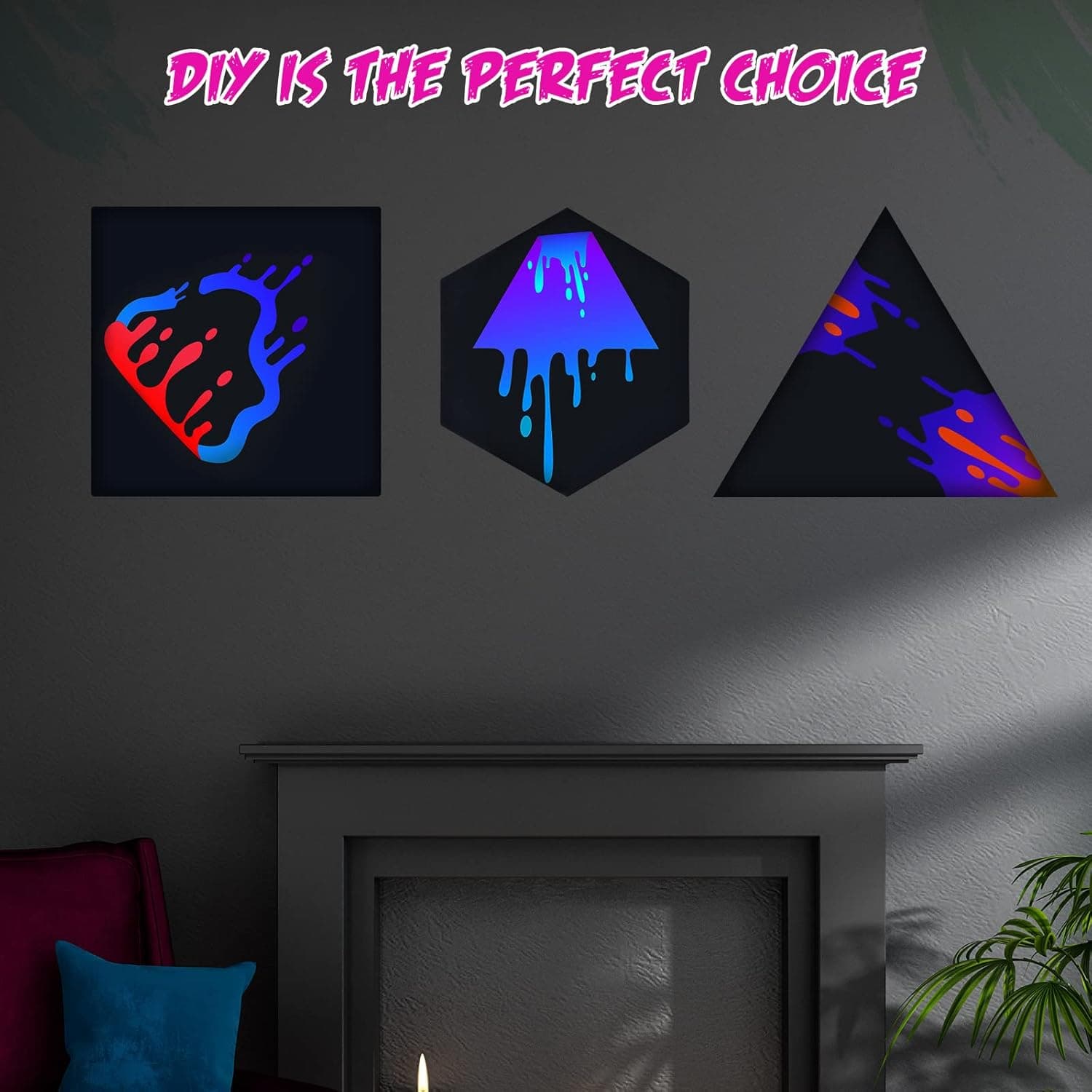 Epakh 12 Pcs Black Canvas for Painting Stretched Canvas Cotton Square Triangle Hexagon Blank Boards Panels Art with Frame Panel Stretched Boards for Oil Acrylic(8 Inch) - Image 8