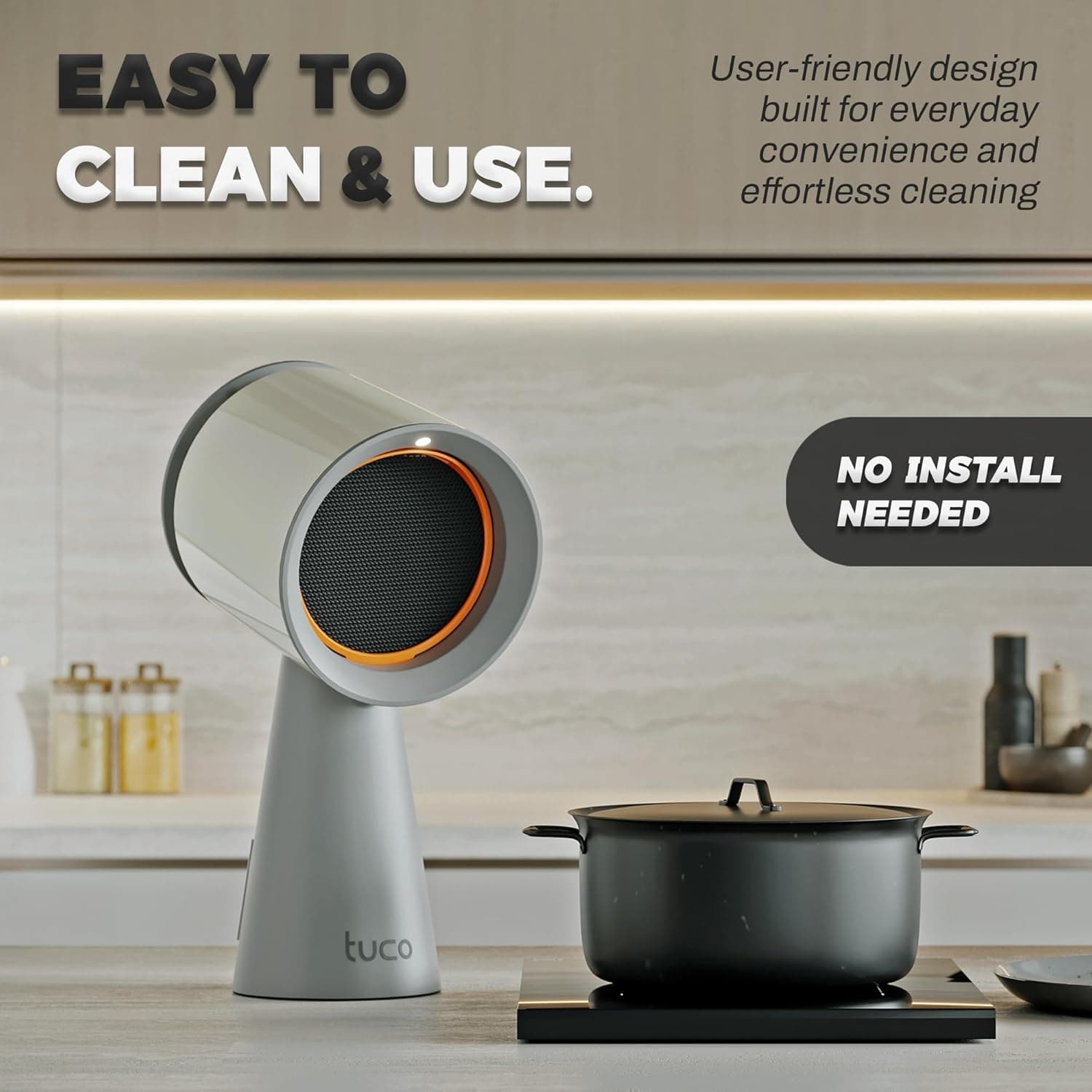 TUCO Portable Range Hood, Desktop Kitchen Exhaust Fan with 3 Speeds, Triple Filter Polymer, Aluminum & Carbon, Low Noise, Oil Collection Cup, Smoke Air Purifier for Indoor BBQ (Grey) - Image 7