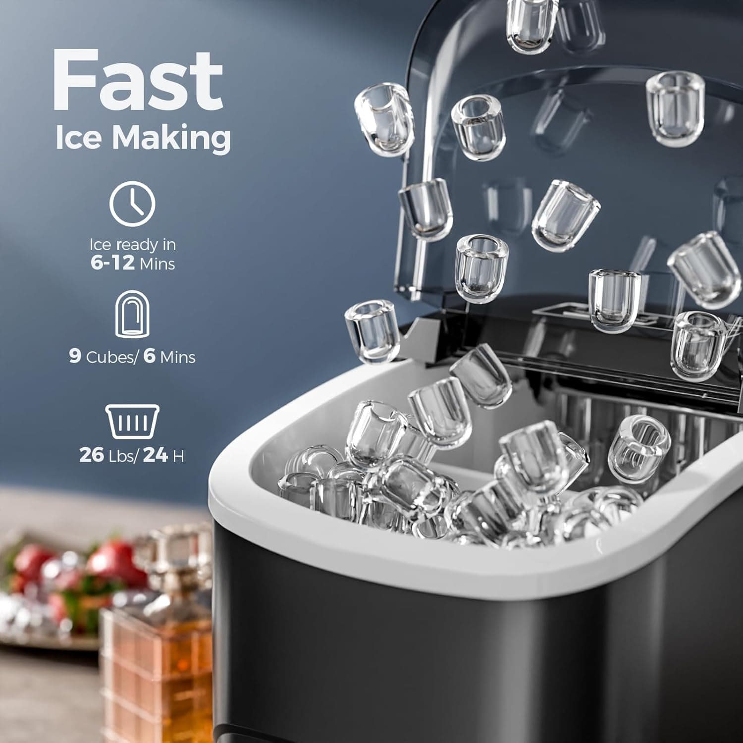 Electactic Ice Makers Countertop,26Lbs/24H,9 Cubes in 6 Mins,Portable Ice Maker Machine with Self-Cleaning,2 Sizes of Bullet - Image 3